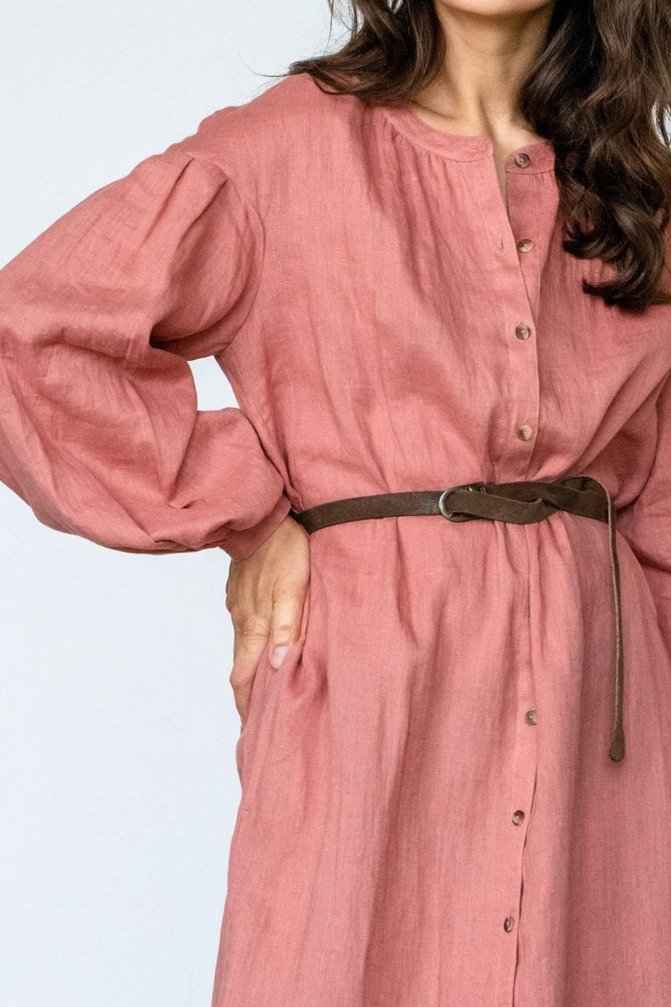 Linen Midi Shirt Dress by Solen Mara | Long Puff Sleeve Linen Dress | Dress With Pockets | Summer Shirt Dresses For Women, Button Front