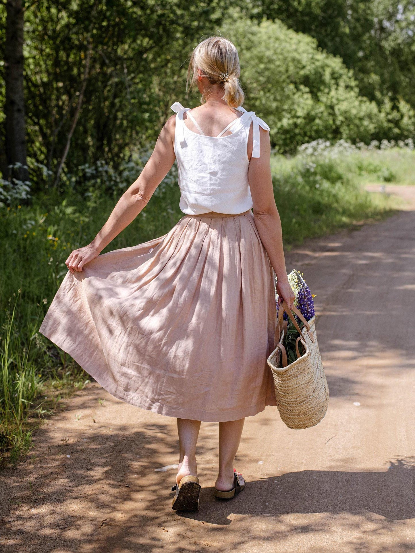 Linen Skirt With Buttons in Beige by Solen Mara | With Pockets | Maxi Length | High Waist A-Line Shape | Summer Skirt For Women
