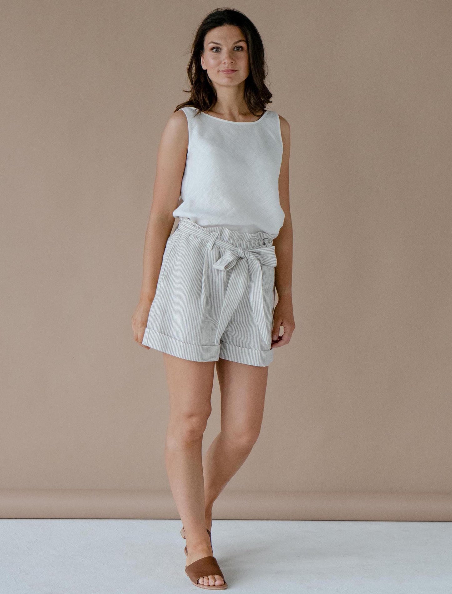 Linen Tank Top CLASSICS by Solen Mara Loose Top Round Boat-Neck Reversible Camisole Sleeveless Tee V-Back Classic White Shirt