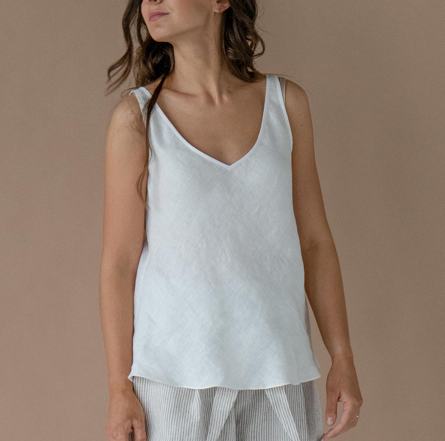 Linen Tank Top CLASSICS by Solen Mara Loose Top V-NeckBoat-Neck Reversible Camisole Sleeveless Tee V-Back Classic White Shirt