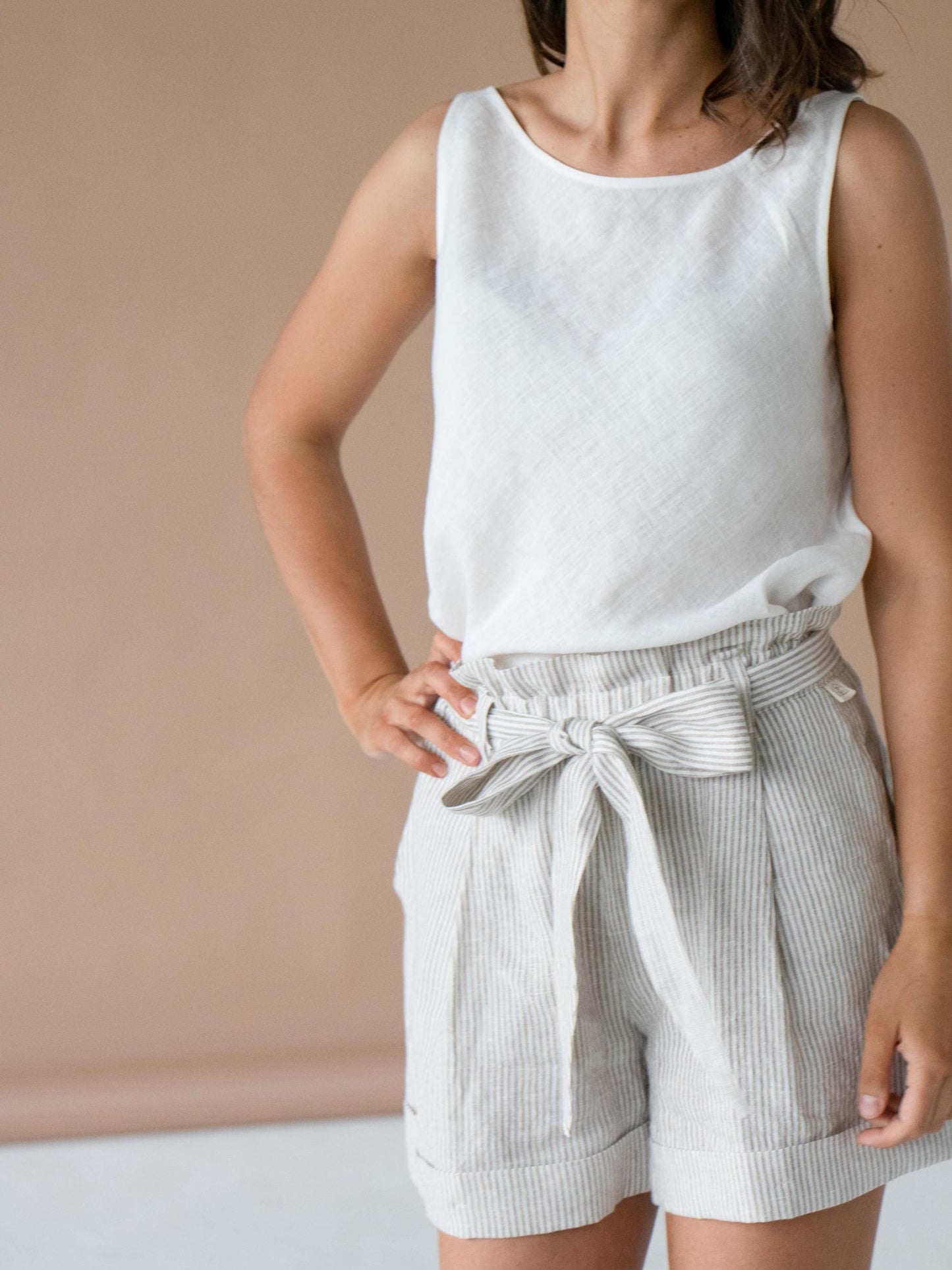 Linen Tank Top CLASSICS by Solen Mara Loose Top V-NeckBoat-Neck Reversible Camisole Sleeveless Tee V-Back Classic White Shirt