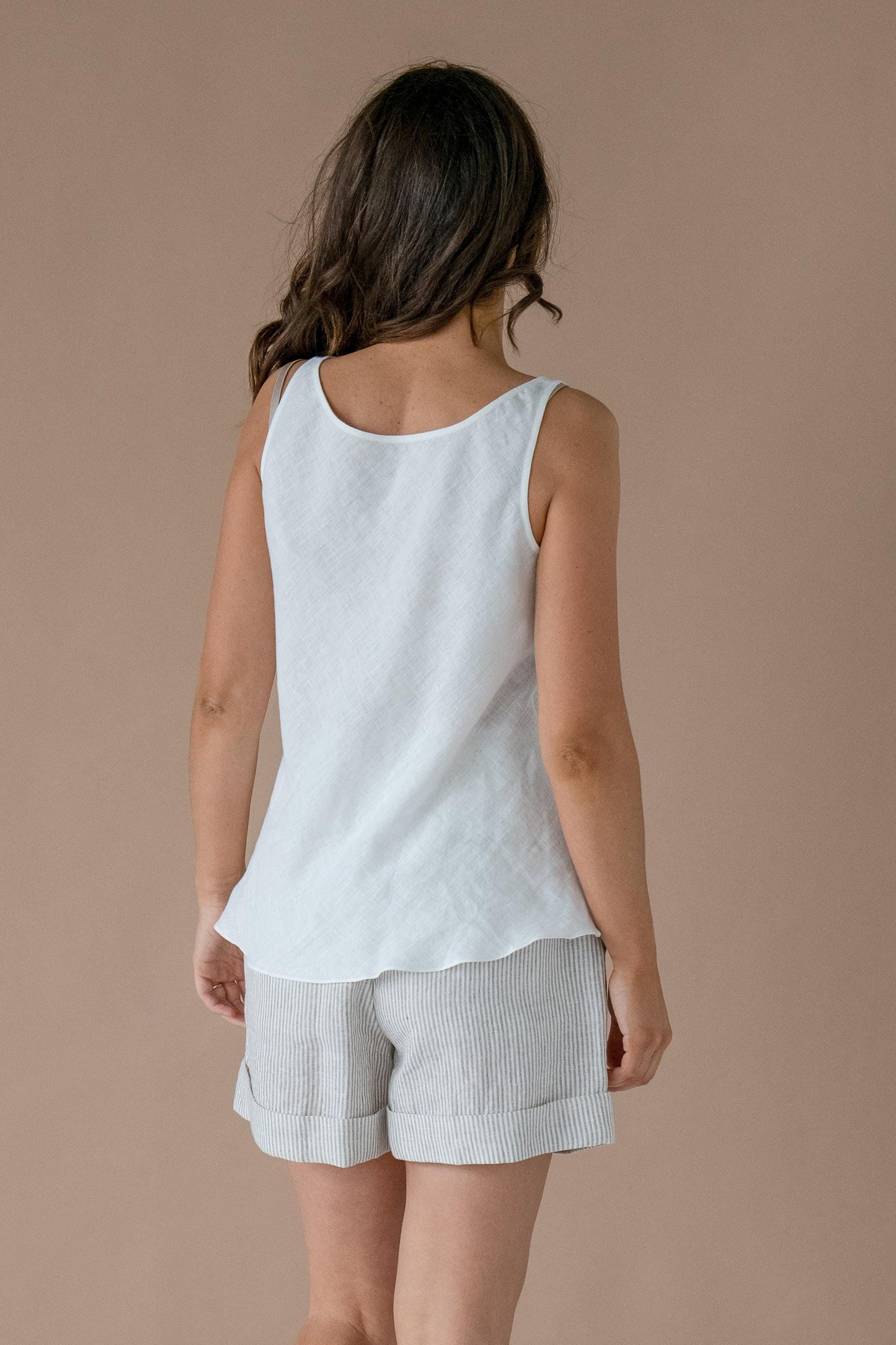 Linen Tank Top CLASSICS by Solen Mara Loose Top V-NeckBoat-Neck Reversible Camisole Sleeveless Tee V-Back Classic White Shirt