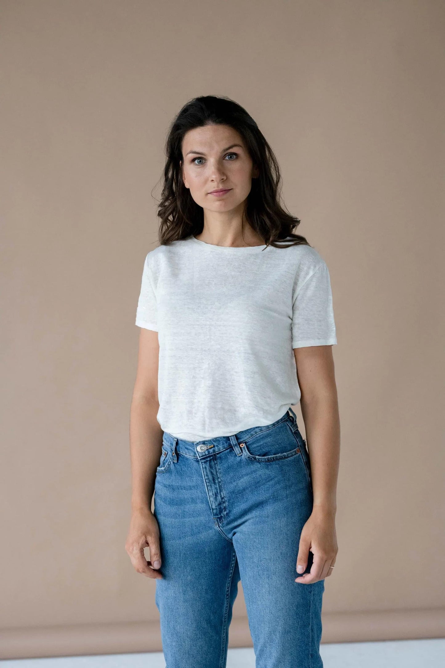 White Linen T-Shirt, CLASSICS by Solen Mara, 100 Linen, Short Sleeve, Boat Gap Neck Tee Top for Women