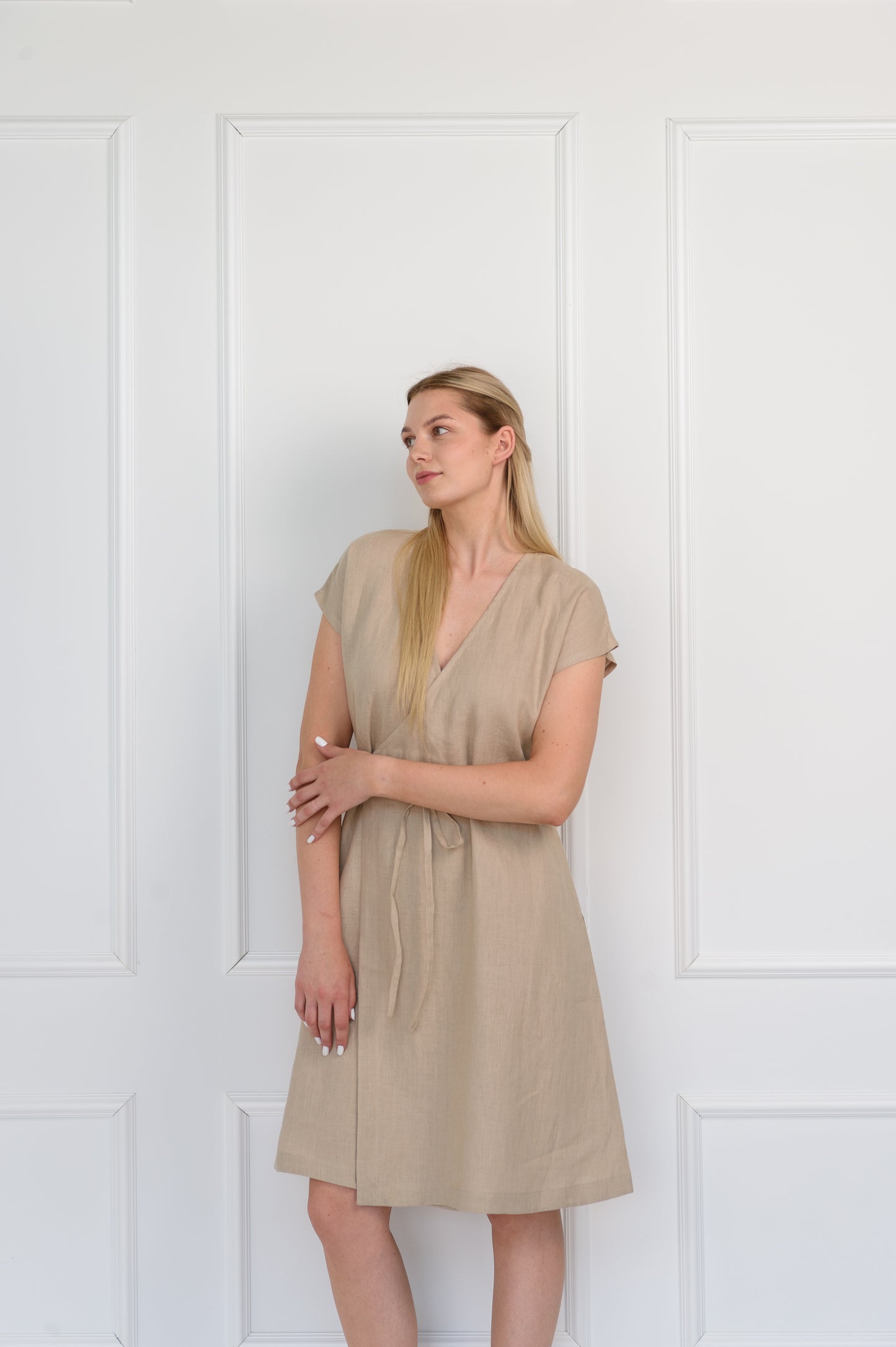 Wrap Linen Dress in Beige