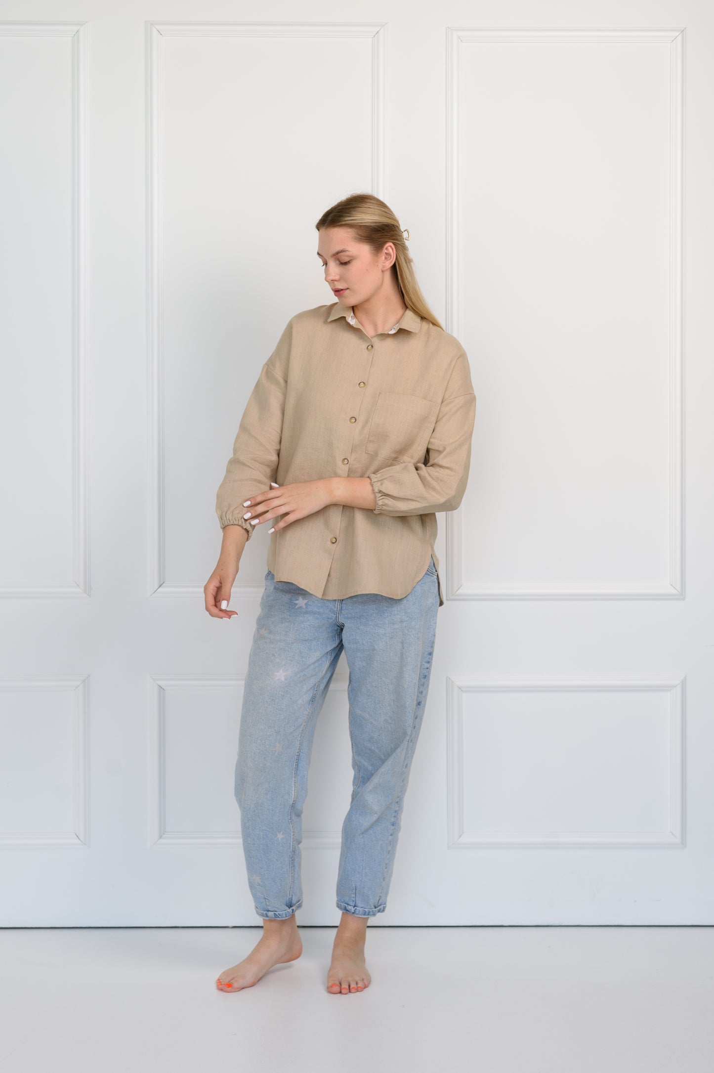 Oversize-Leinenhemd in Beige