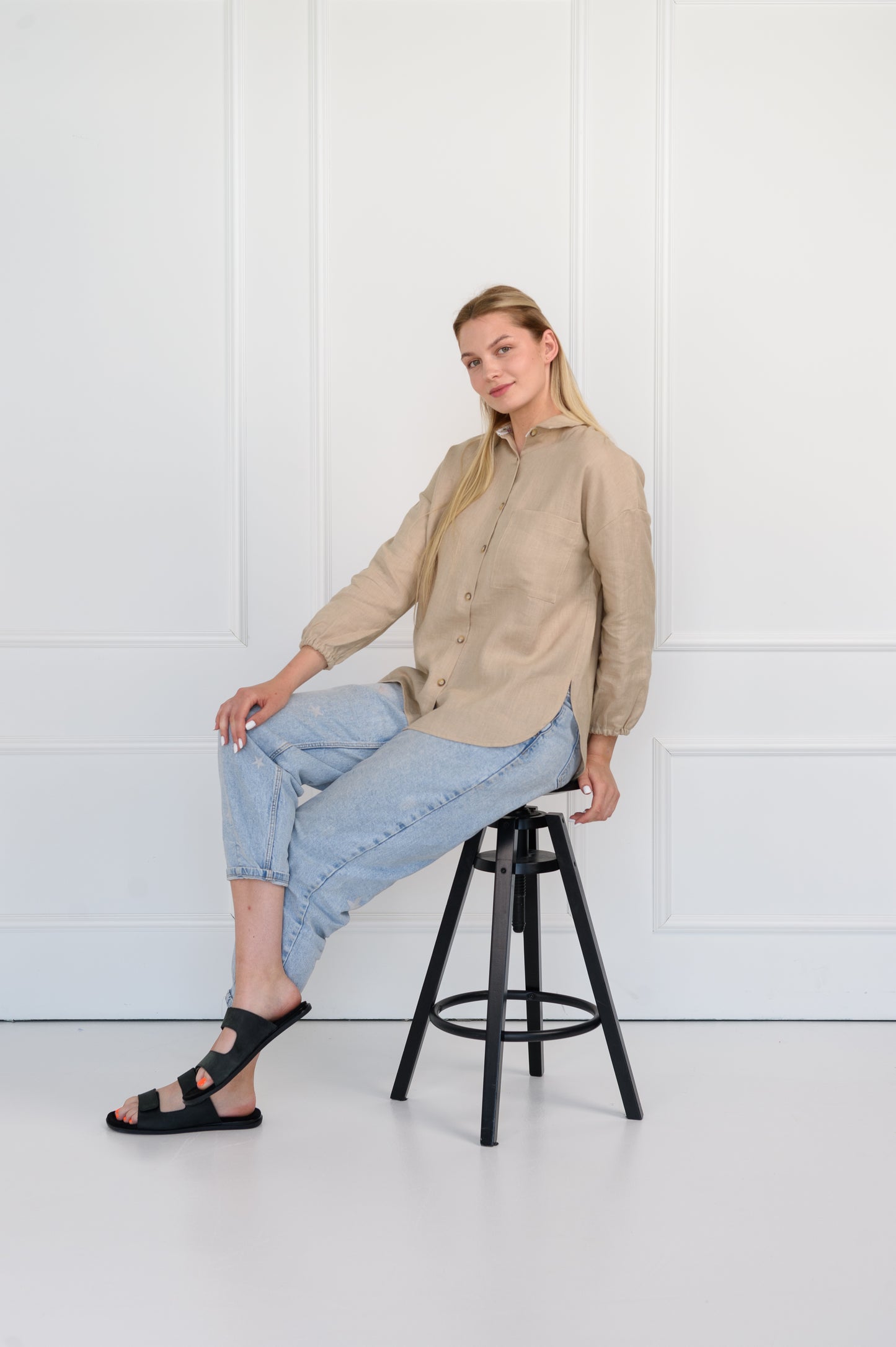Oversize-Leinenhemd in Beige