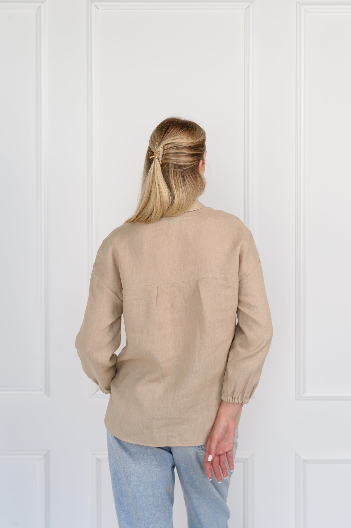 Oversize-Leinenhemd in Beige
