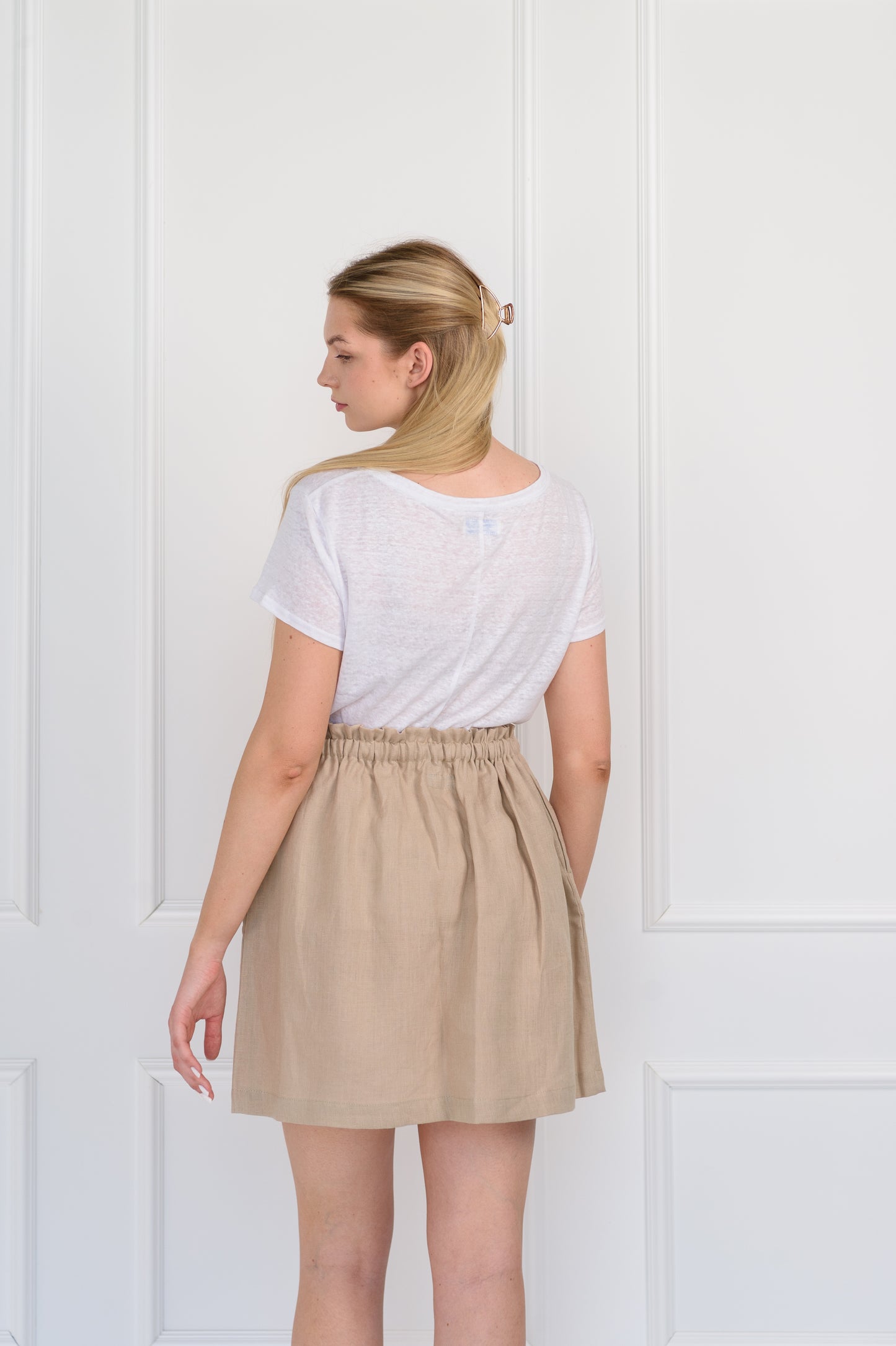 Simple Linen Skirt in Beige