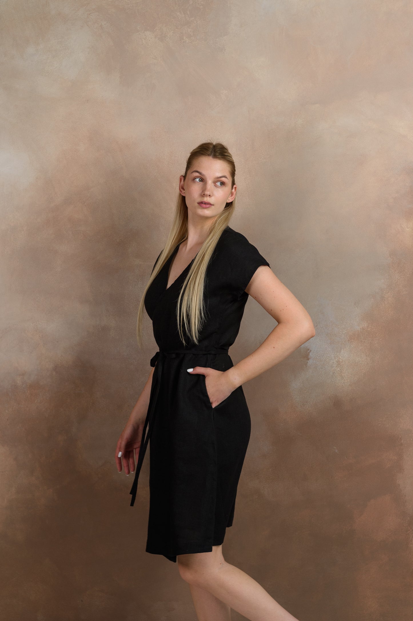 Wrap Linen Dress in Black