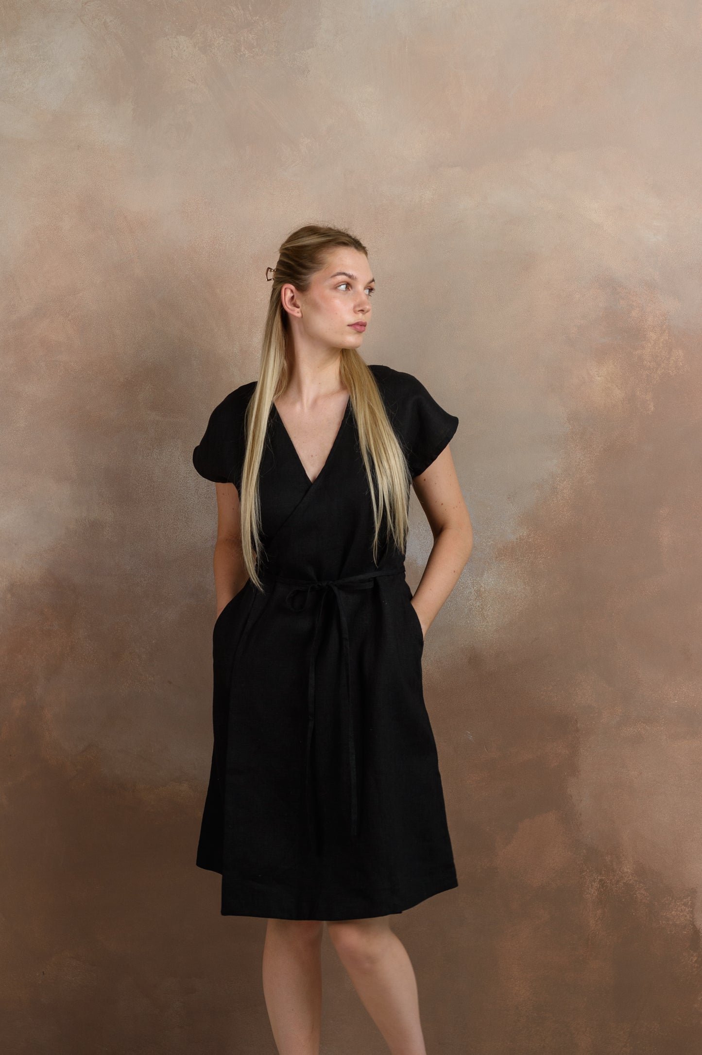 Wrap Linen Dress in Black