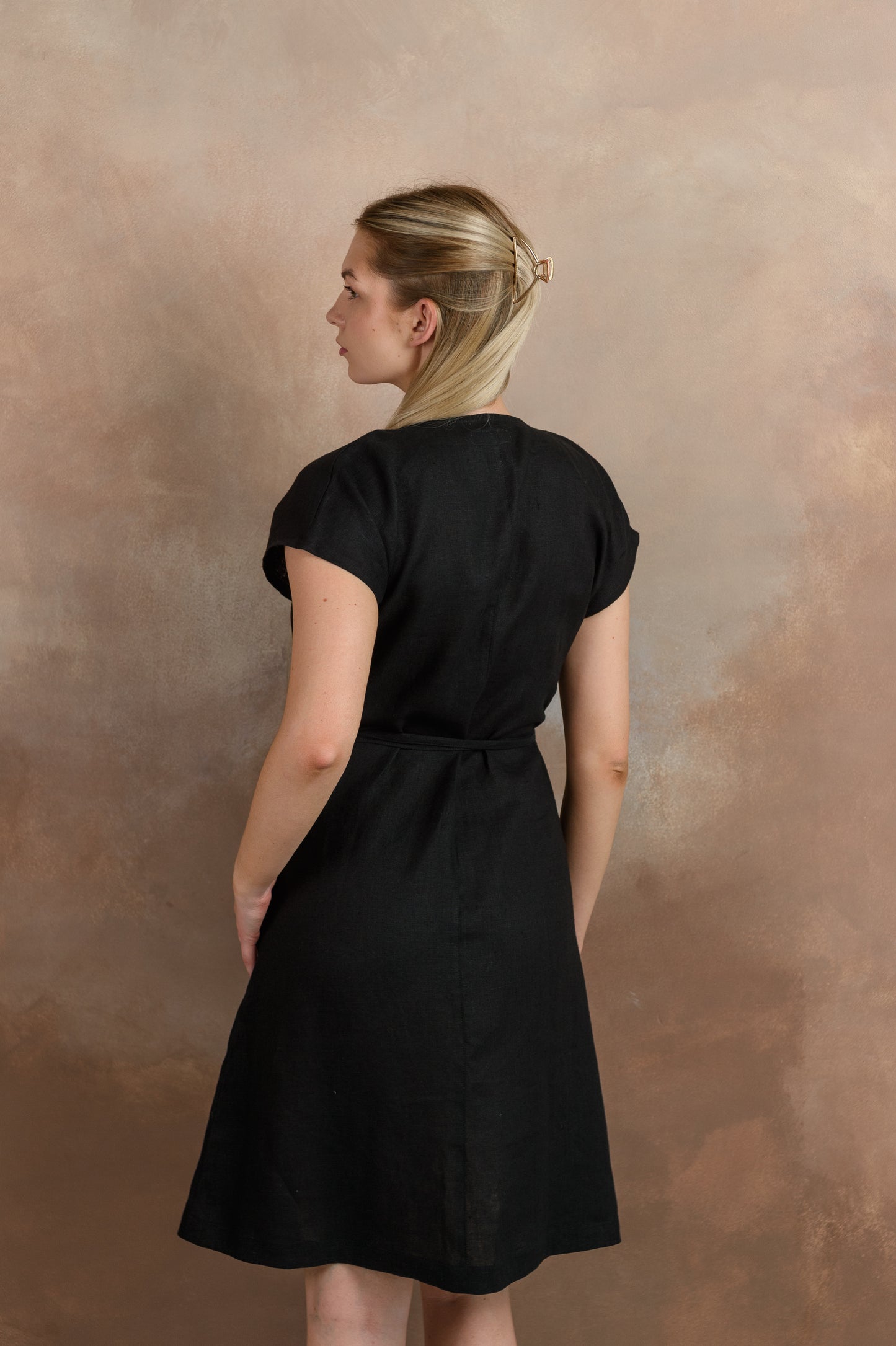 Wrap Linen Dress in Black