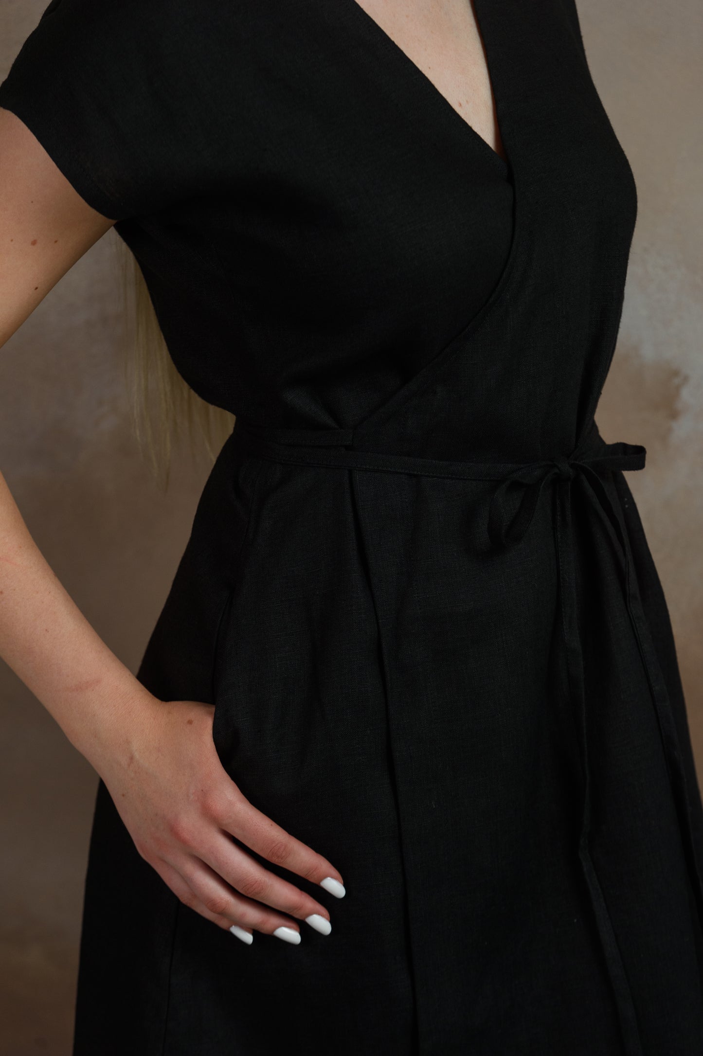 Wrap Linen Dress in Black