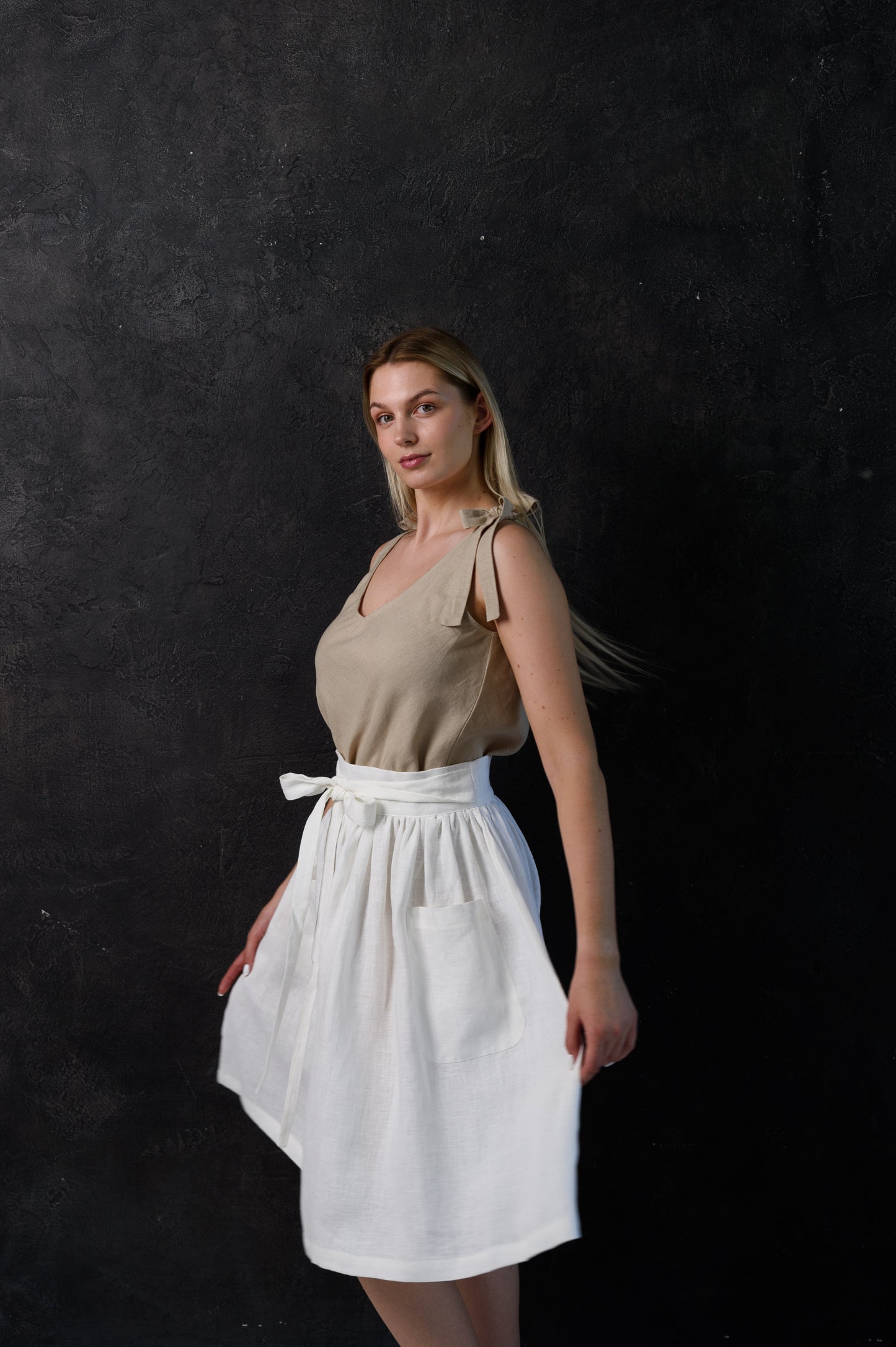 Simple Linen Skirt in White