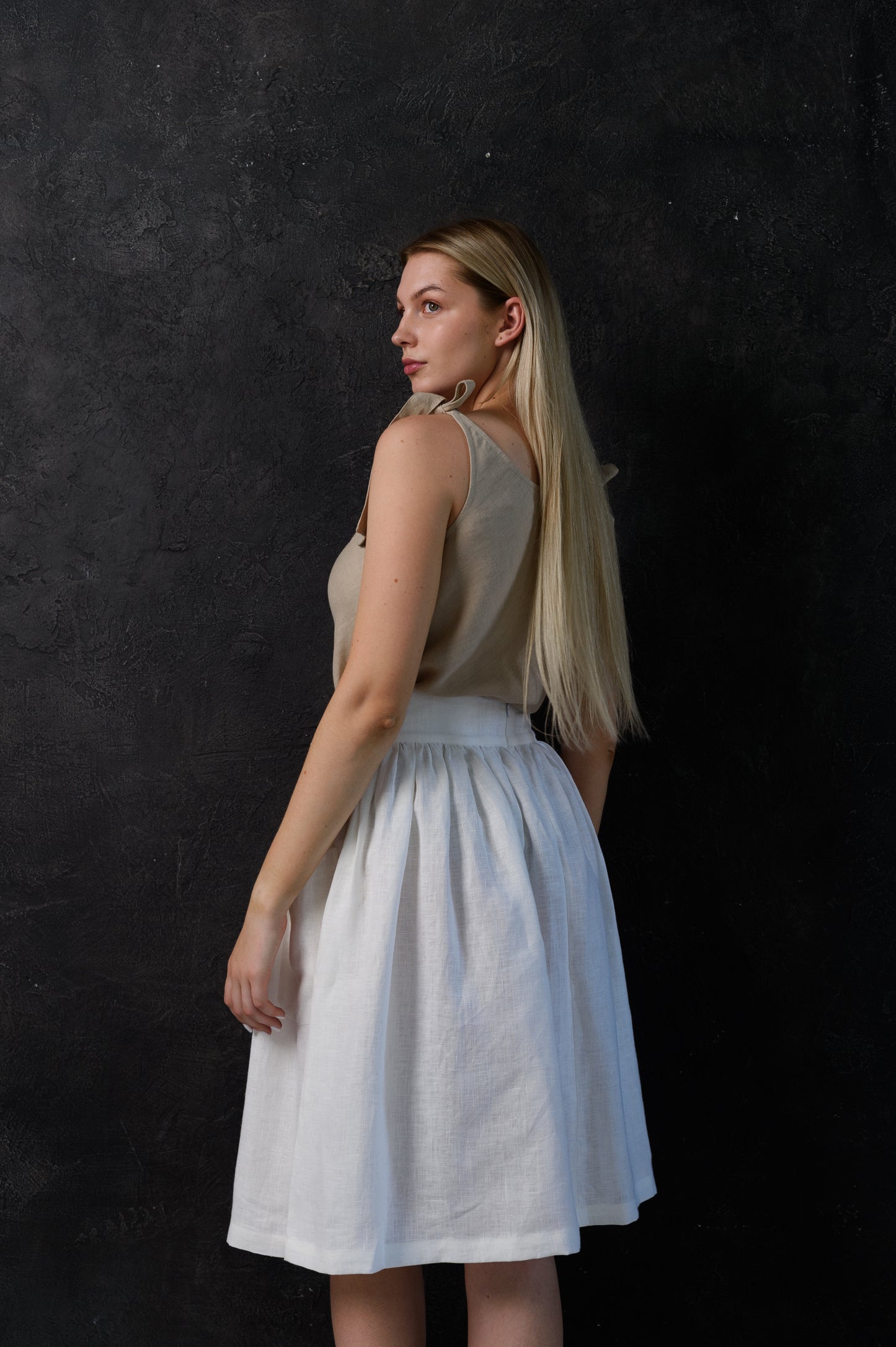 Simple Linen Skirt in White