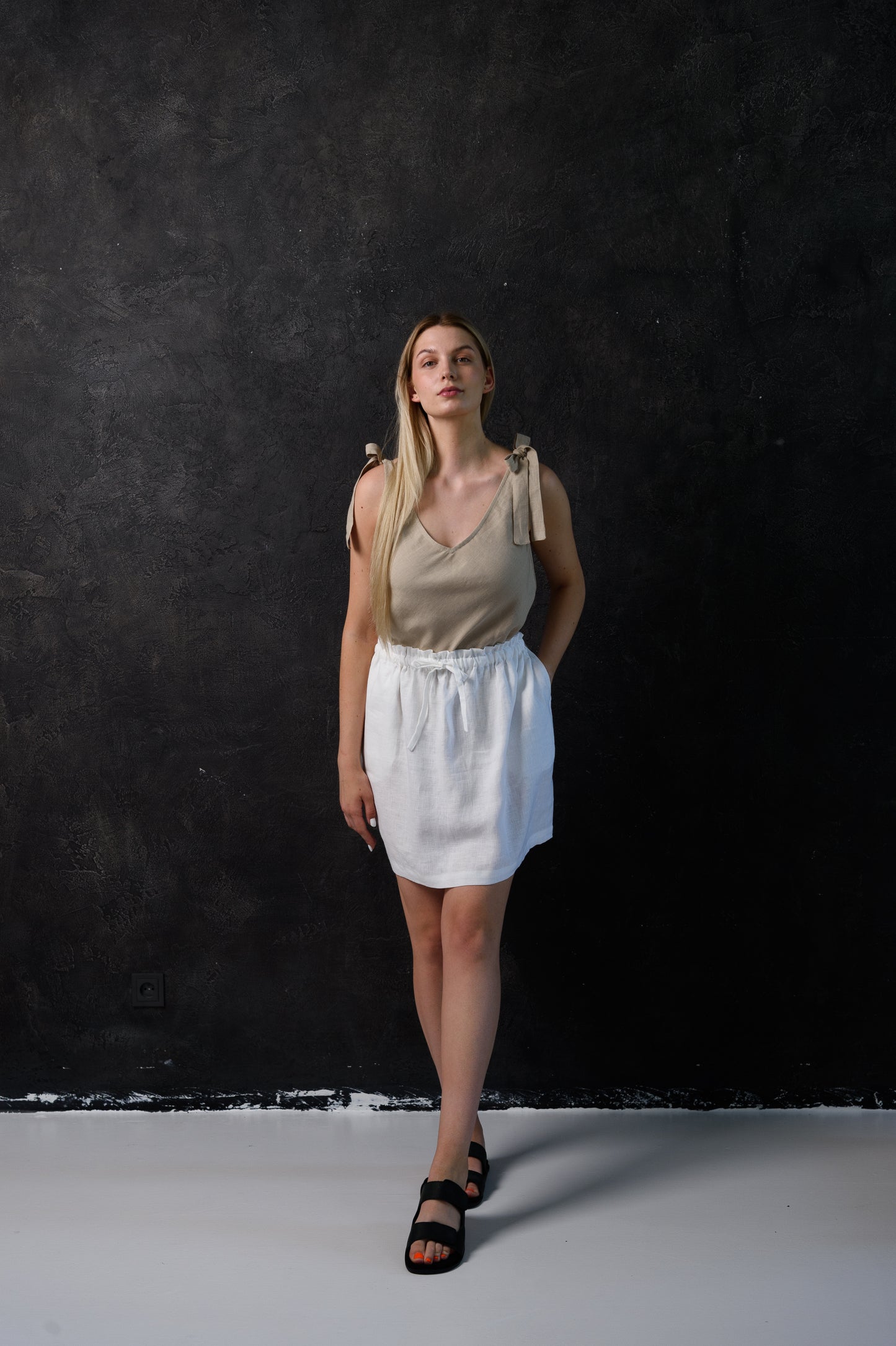 Simple Linen Skirt in White
