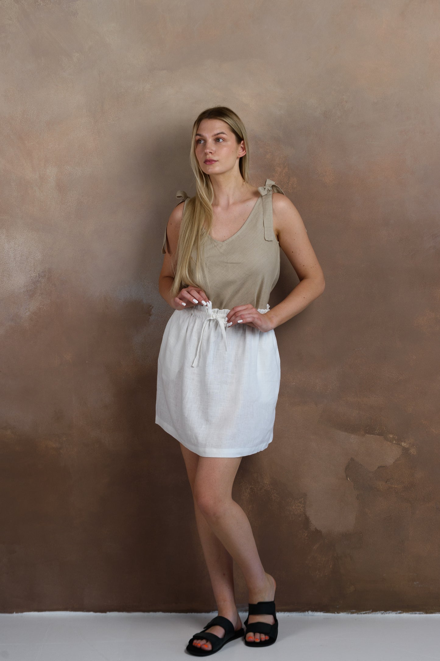 Simple Linen Skirt in White