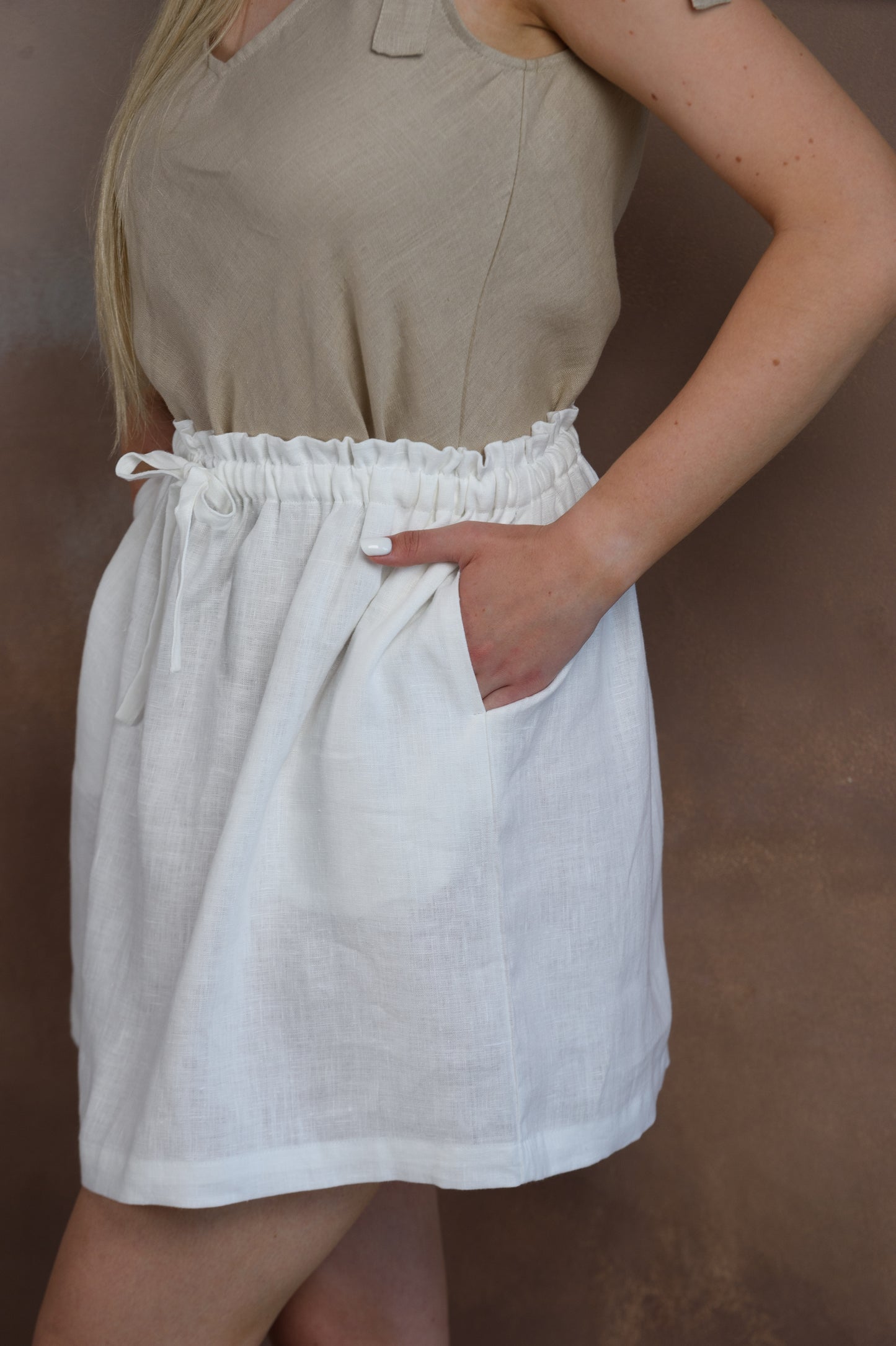Simple Linen Skirt in White