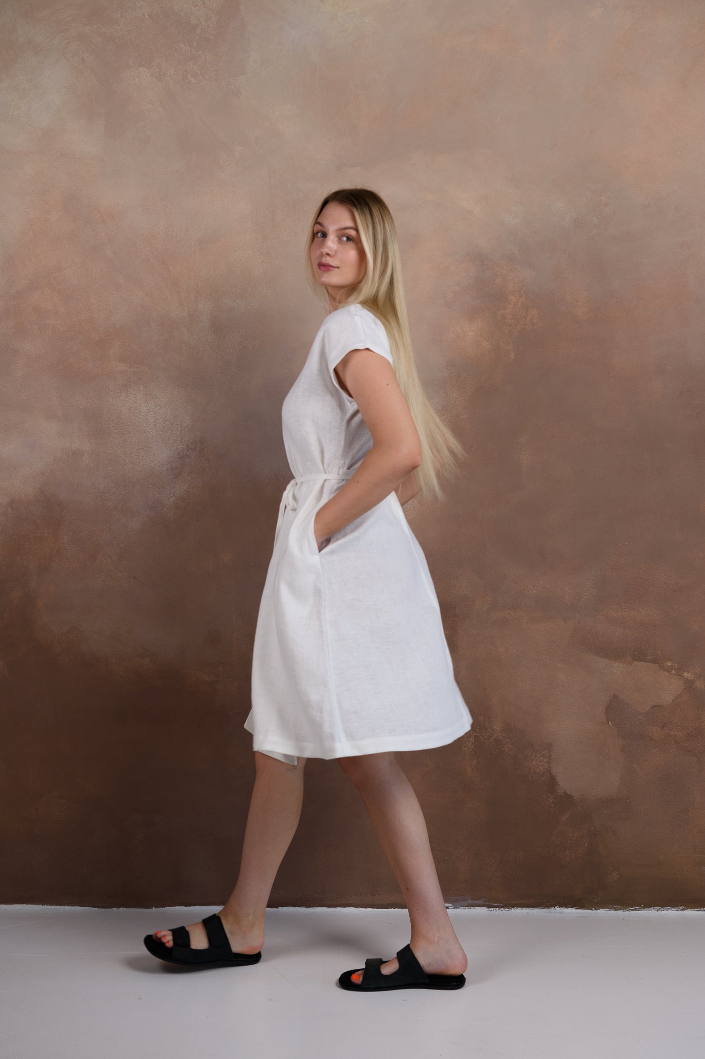 Wrap Linen Dress in White