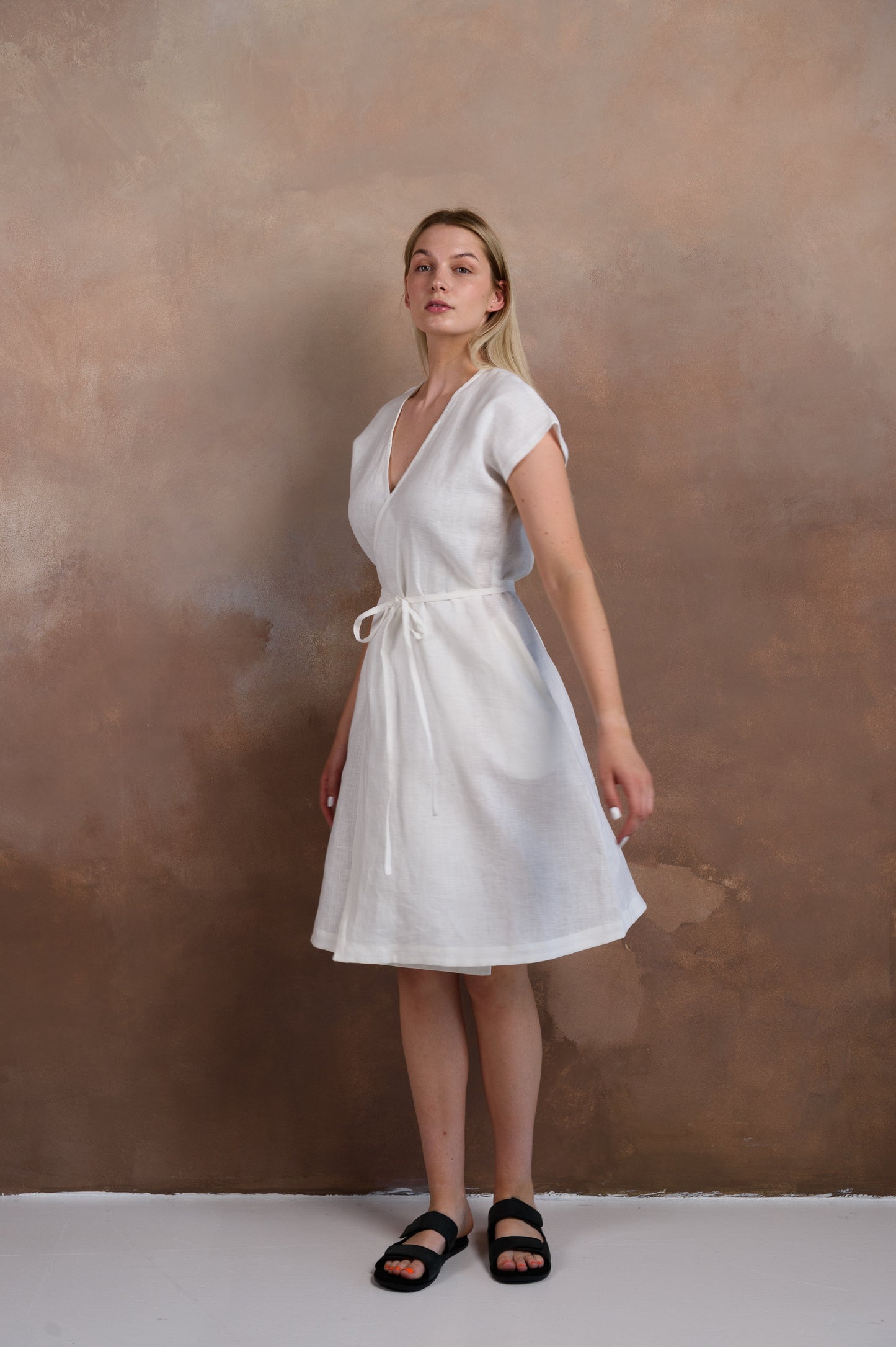 Wrap Linen Dress in White