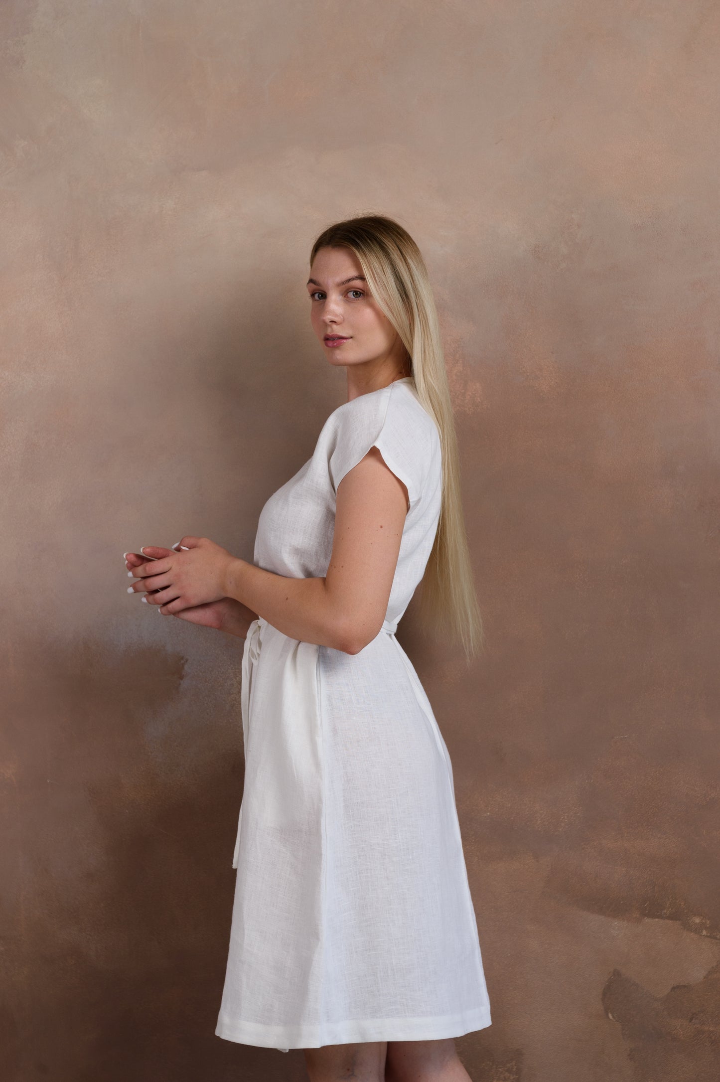 Wrap Linen Dress in White