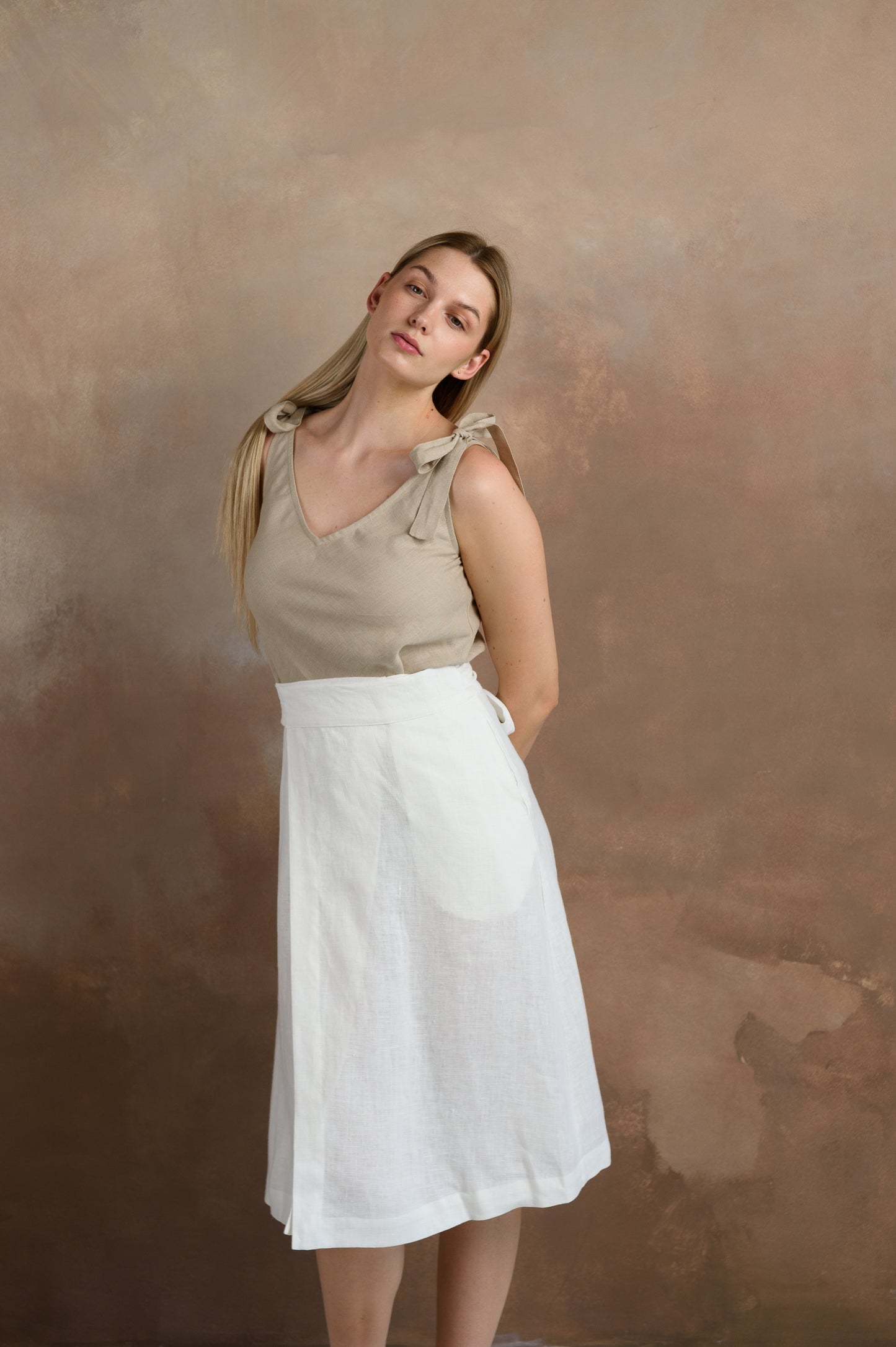 Wrap Linen Skirt in White