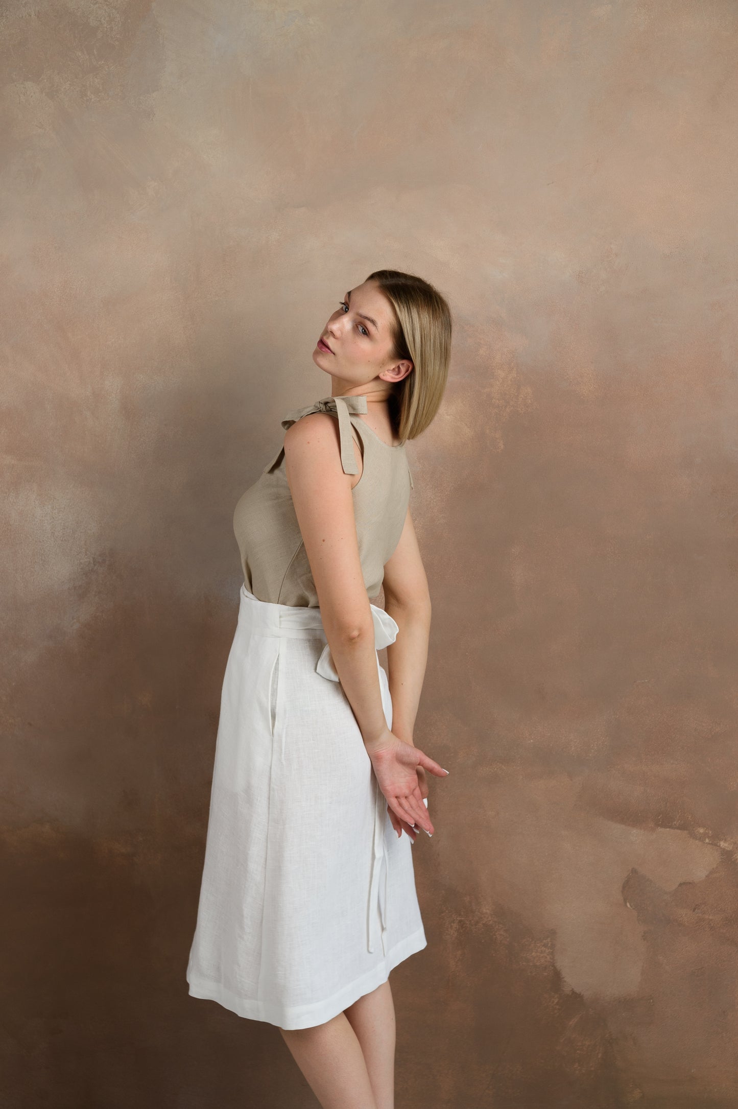 Wrap Linen Skirt in White