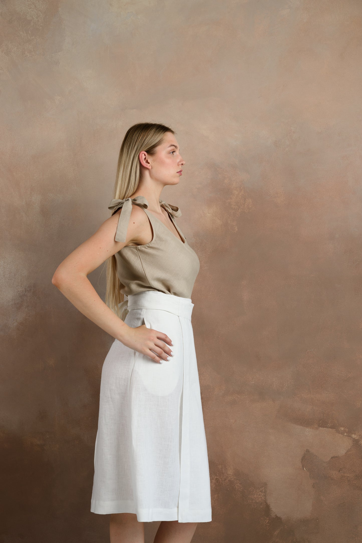 Wrap Linen Skirt in White