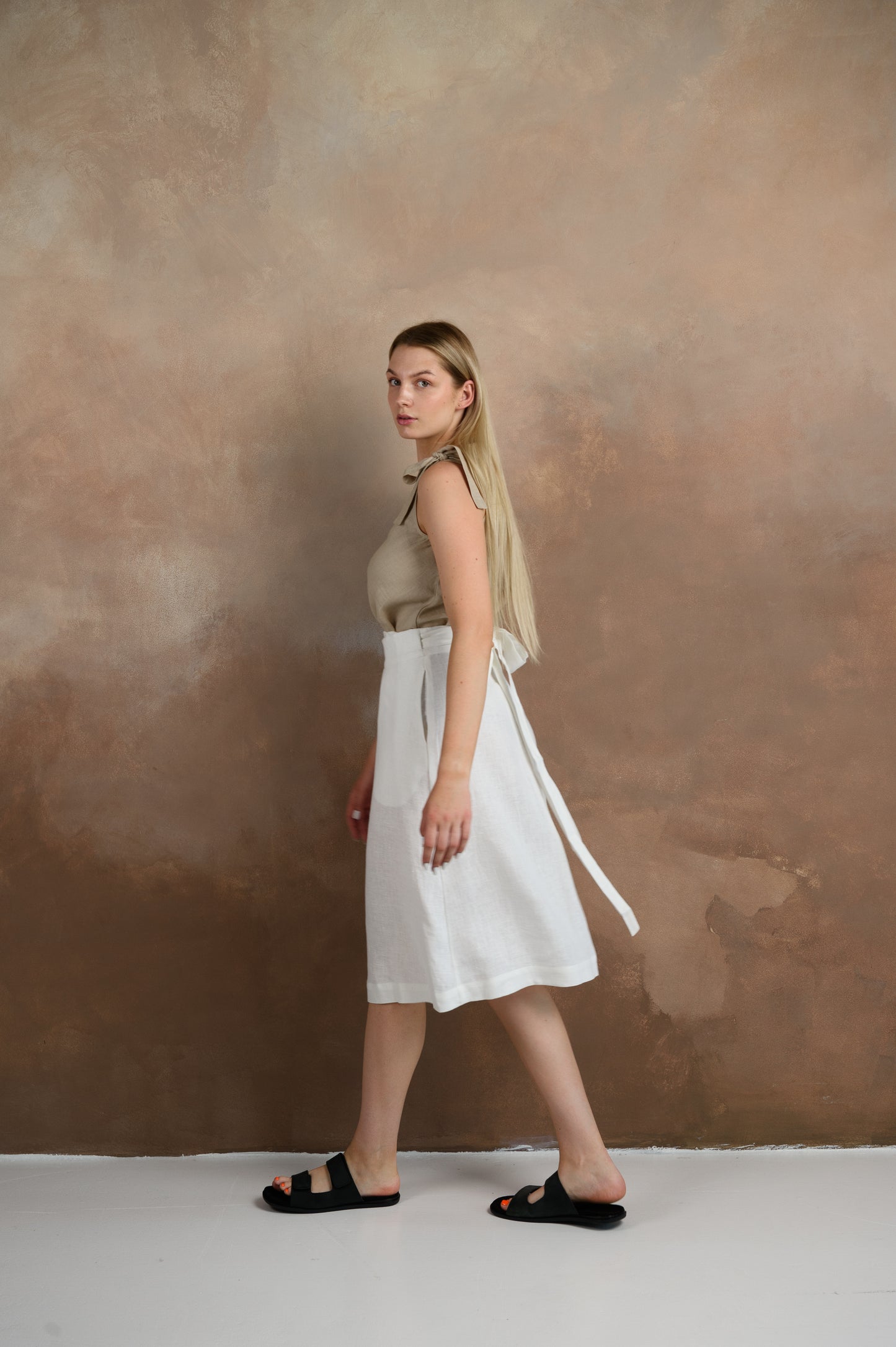 Wrap Linen Skirt in White