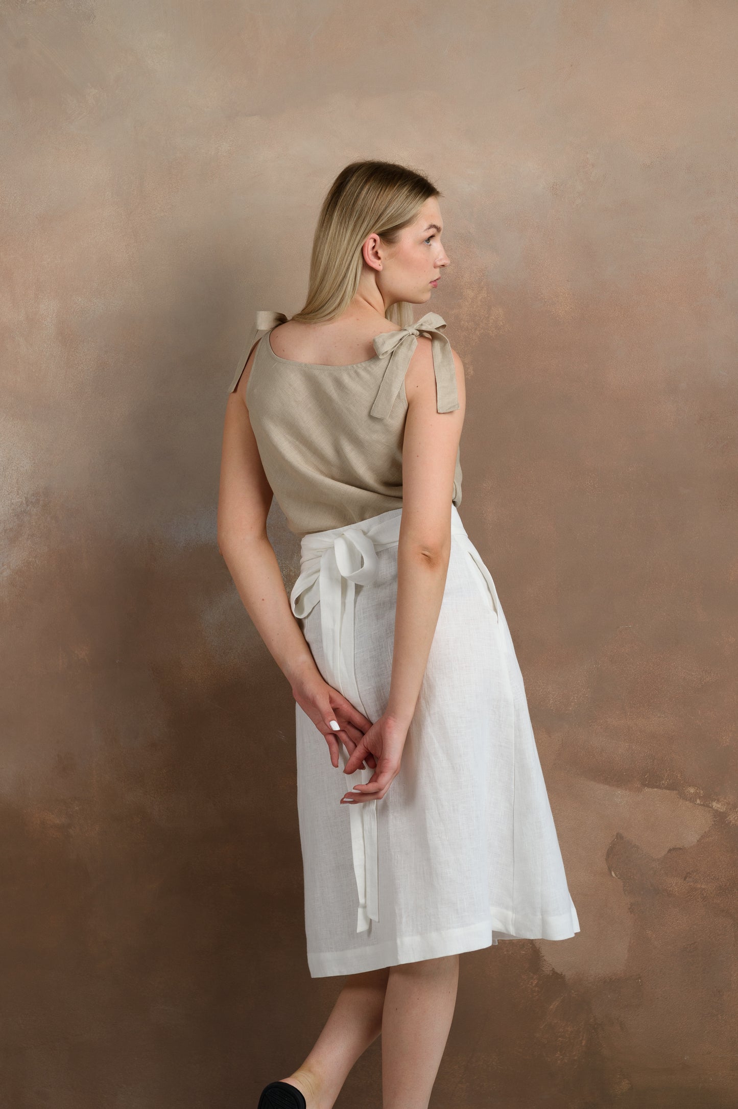 Wrap Linen Skirt in White