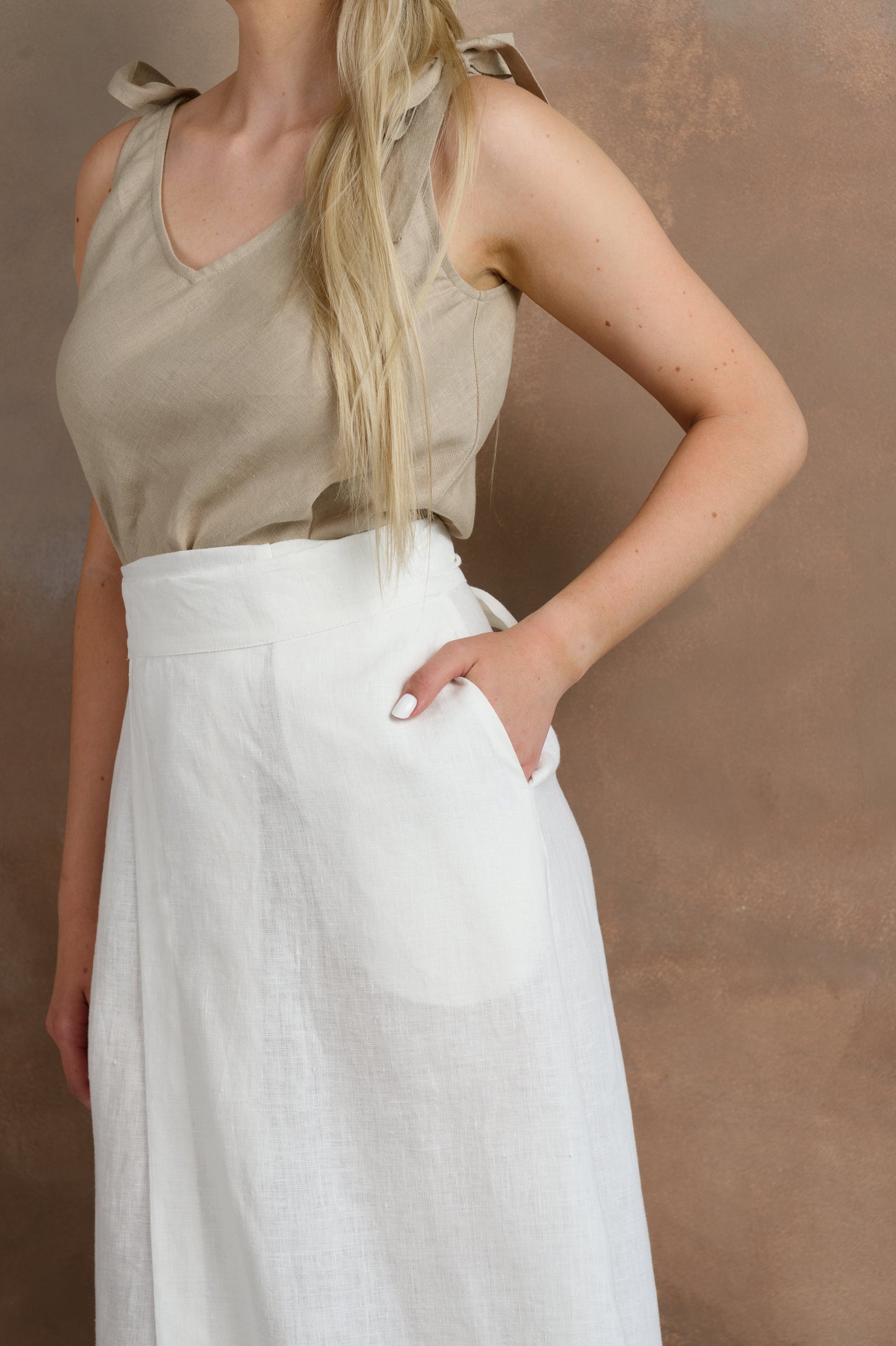 Wrap Linen Skirt in White