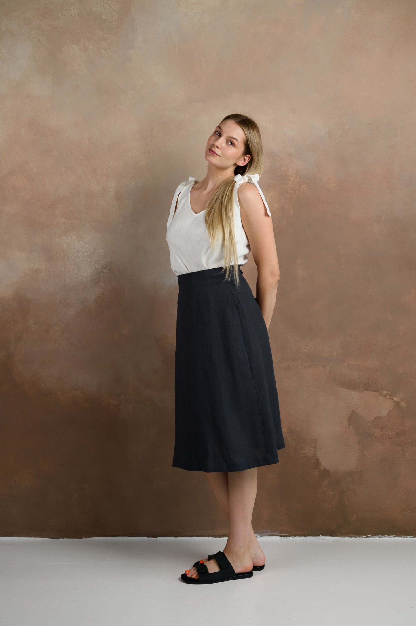Wrap Linen Skirt in Charcoal Gray