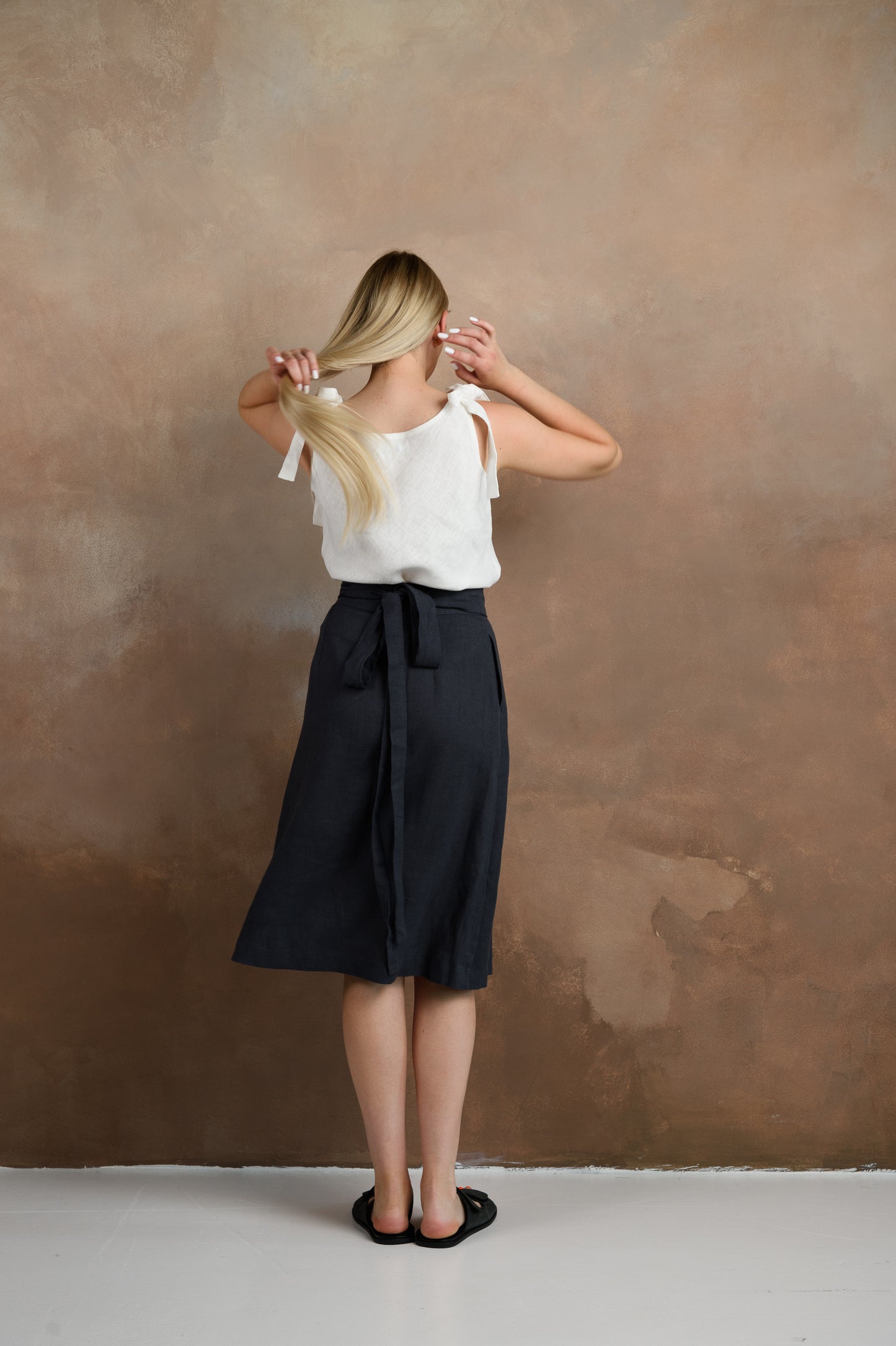 Wrap Linen Skirt in Charcoal Gray