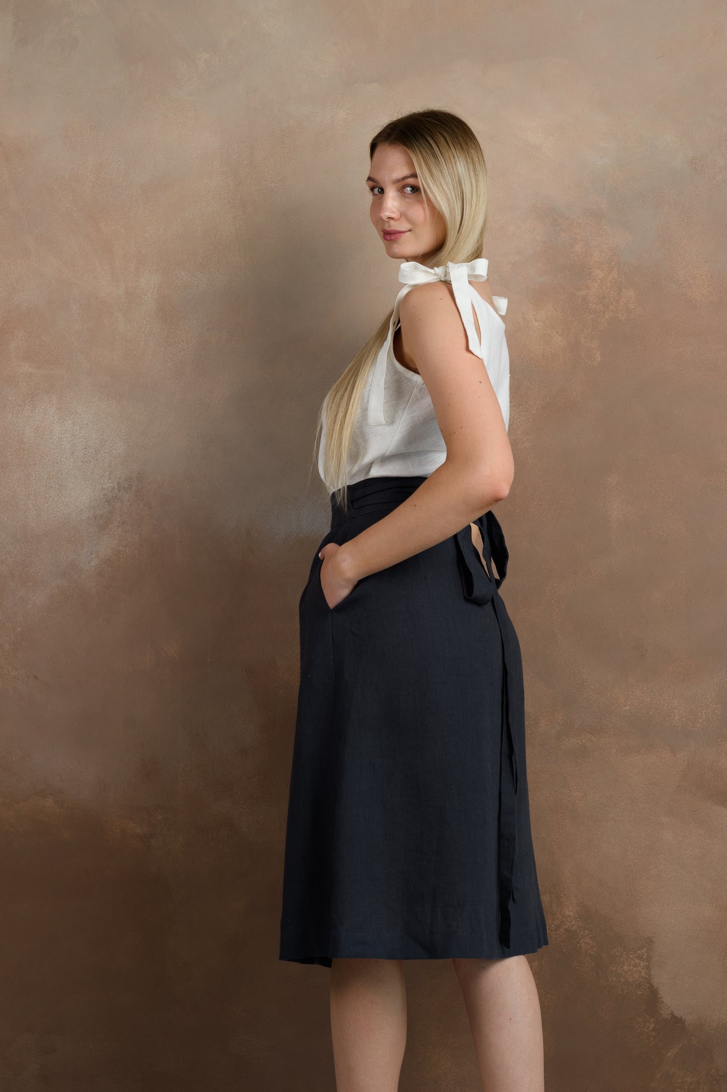 Wrap Linen Skirt in Charcoal Gray