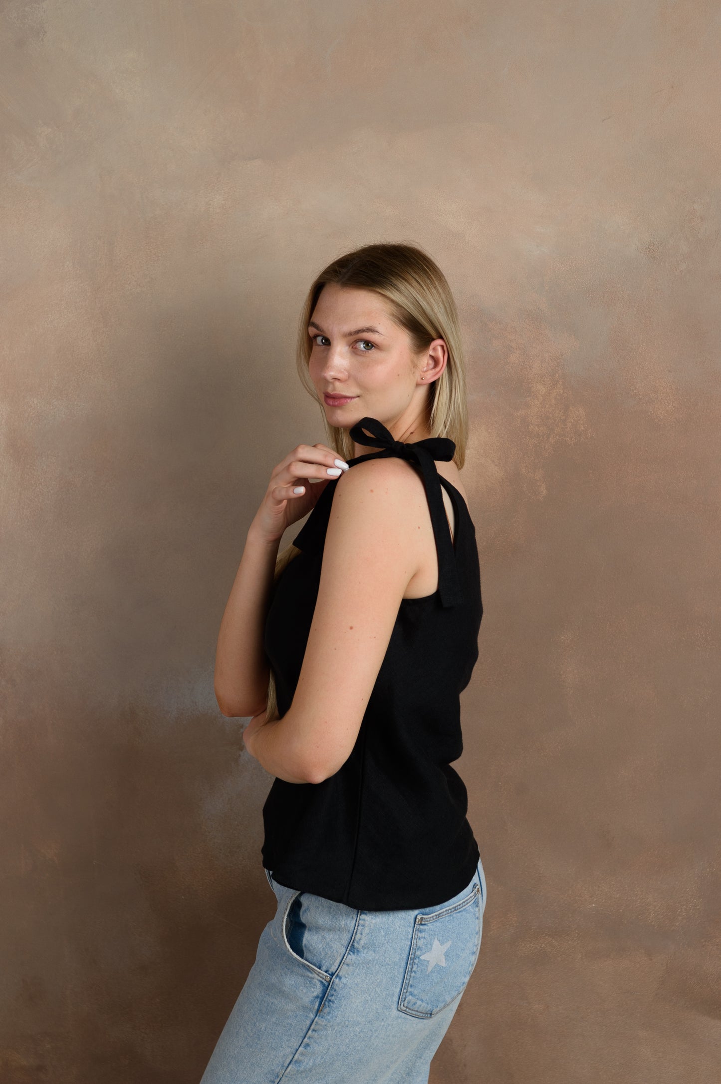 Linen Tank Top in Black