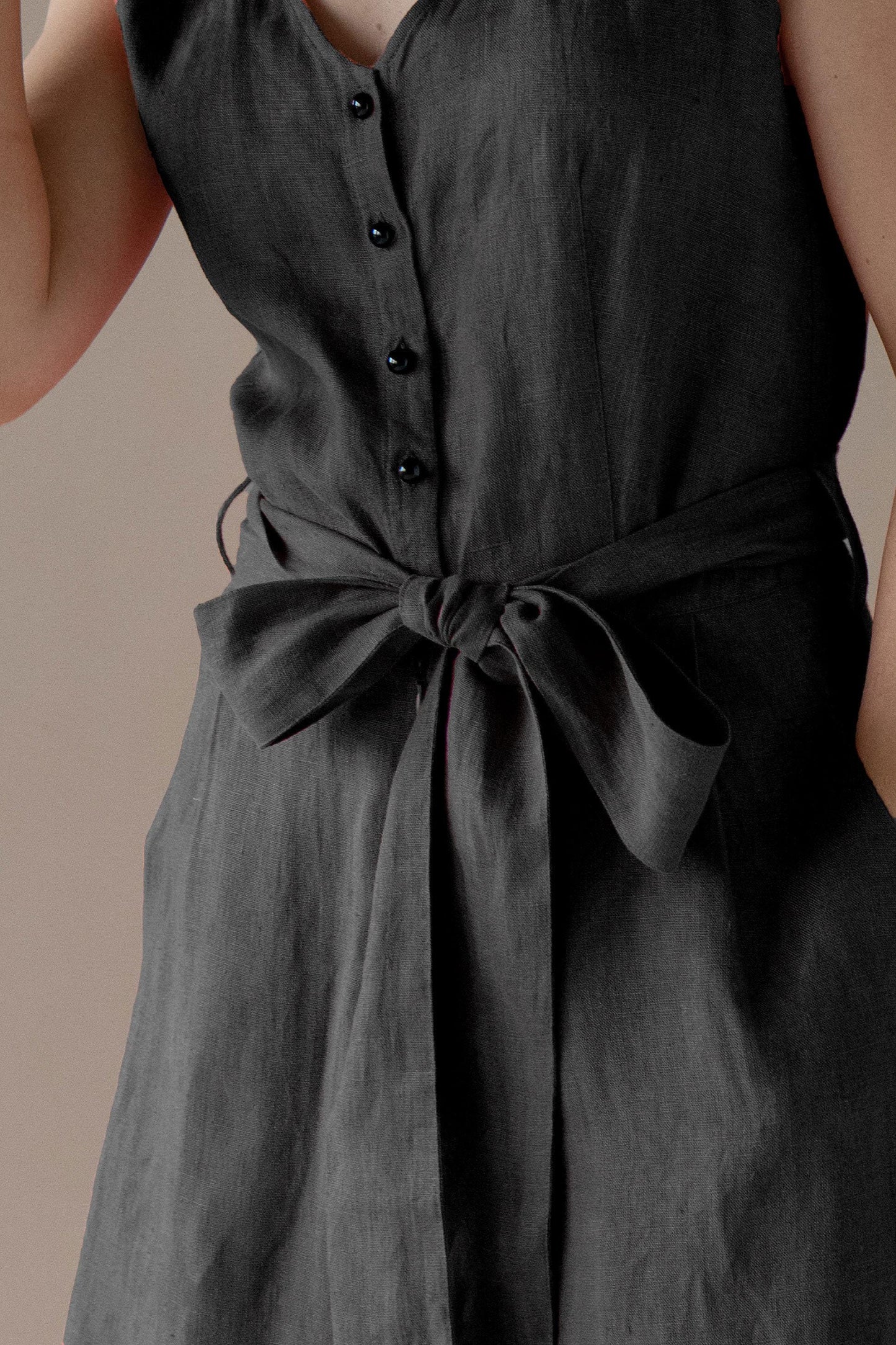 Linen Jumpsuit in Black by Solen Mara | Romper With Wide Legs & Pockets | Women Sleeveless Overall For Summer | Timeless Resort Wear
