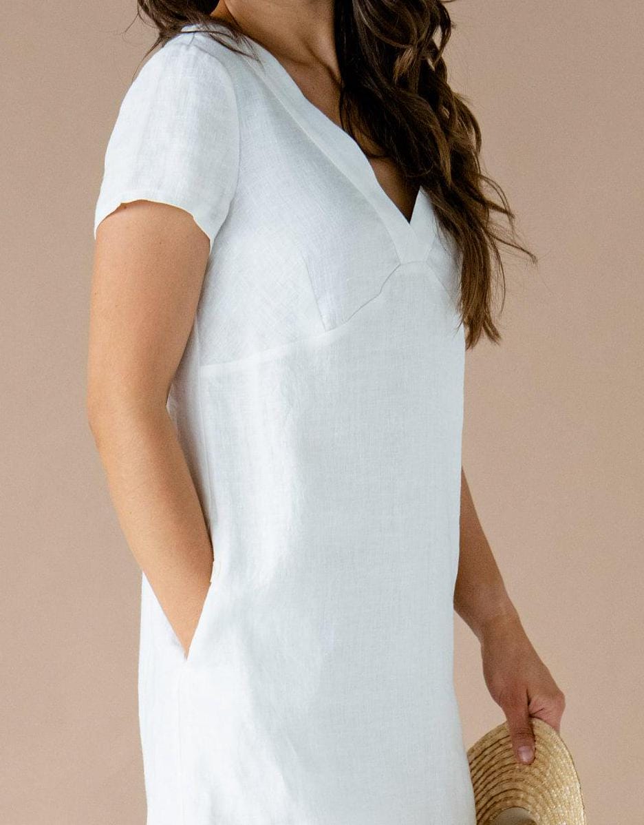 White Linen Tunic by Solen Mara | Simple Linen Tunic Top For Summer | Women's Tops For Resort Wear