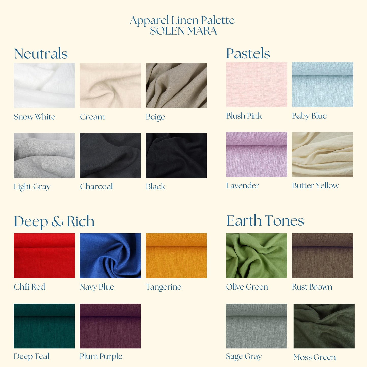 a chart of different colors of fabric