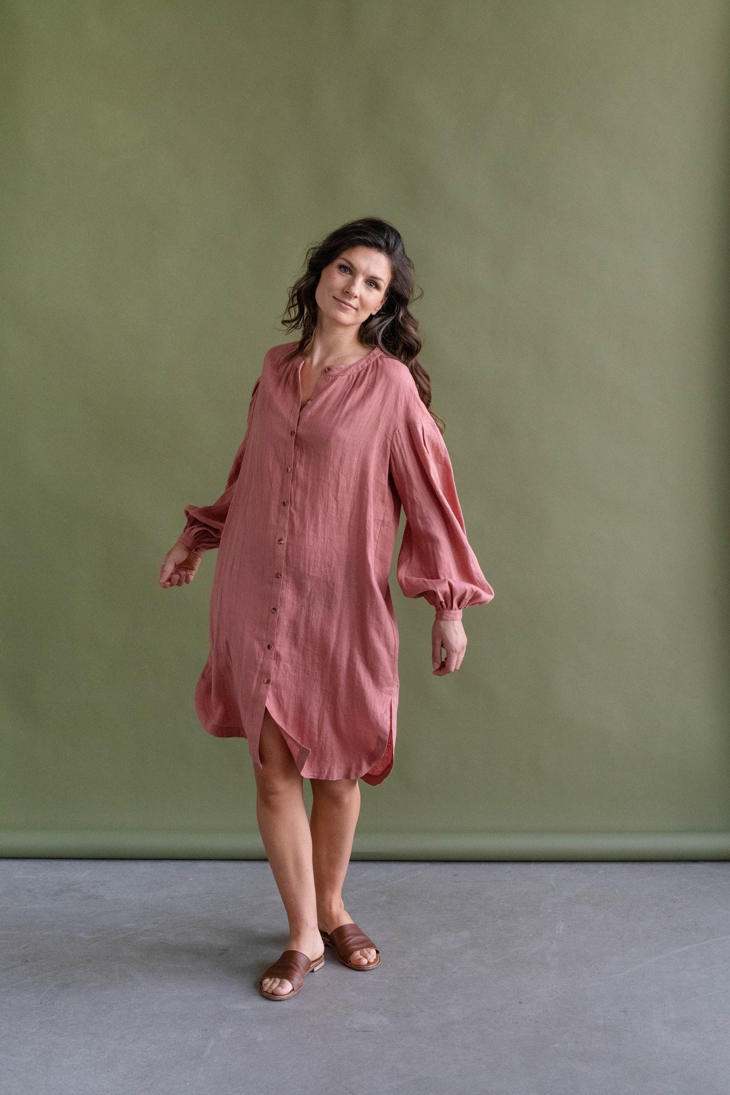 Linen Midi Shirt Dress by Solen Mara | Long Puff Sleeve Linen Dress | Dress With Pockets | Summer Shirt Dresses For Women, Button Front
