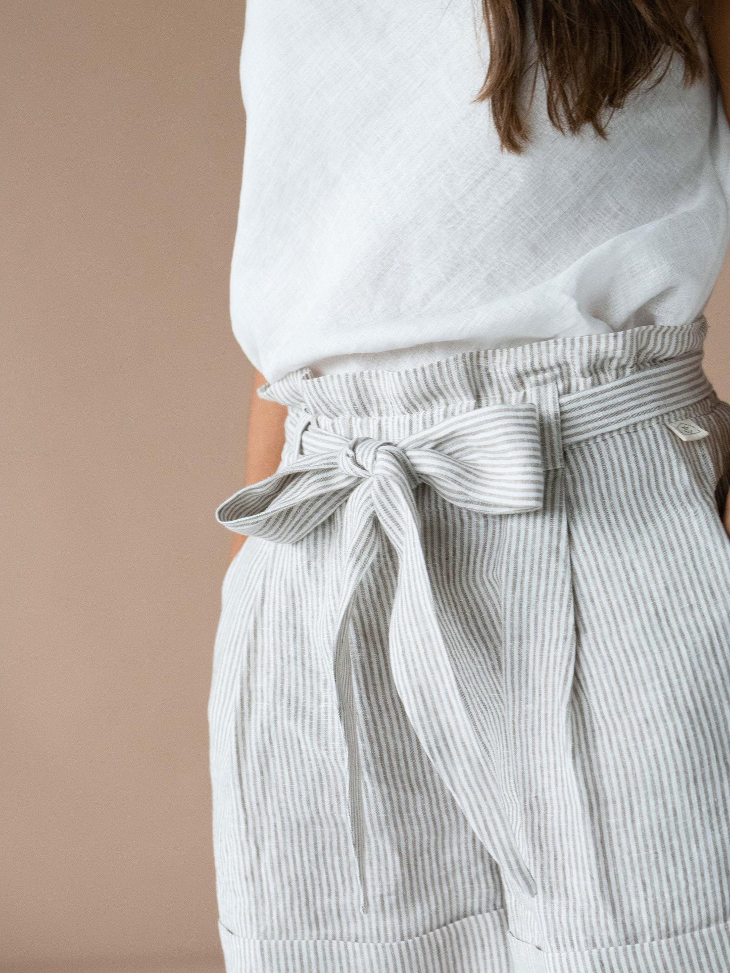 Striped Linen Shorts by Solen Mara | Pleated High-rise Pure Linen Shorts | Great For Summer & Beach | Cute Shorts For Women | Elastic Tie Waist