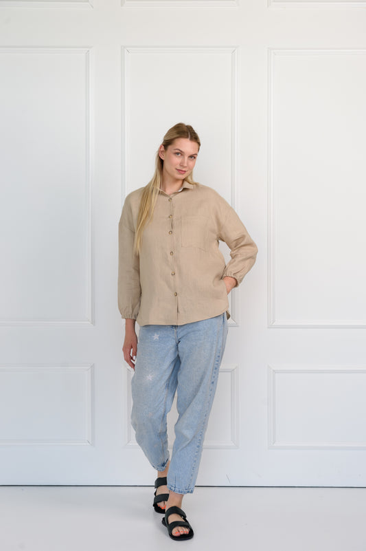 Oversize-Leinenhemd in Beige