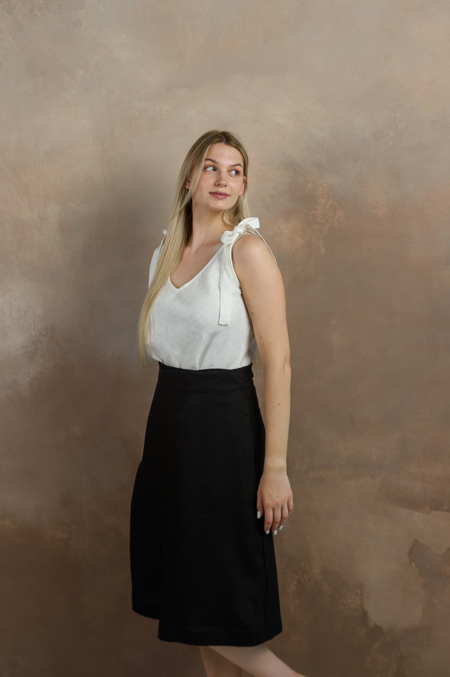 Wrap Linen Midi Skirt in Black