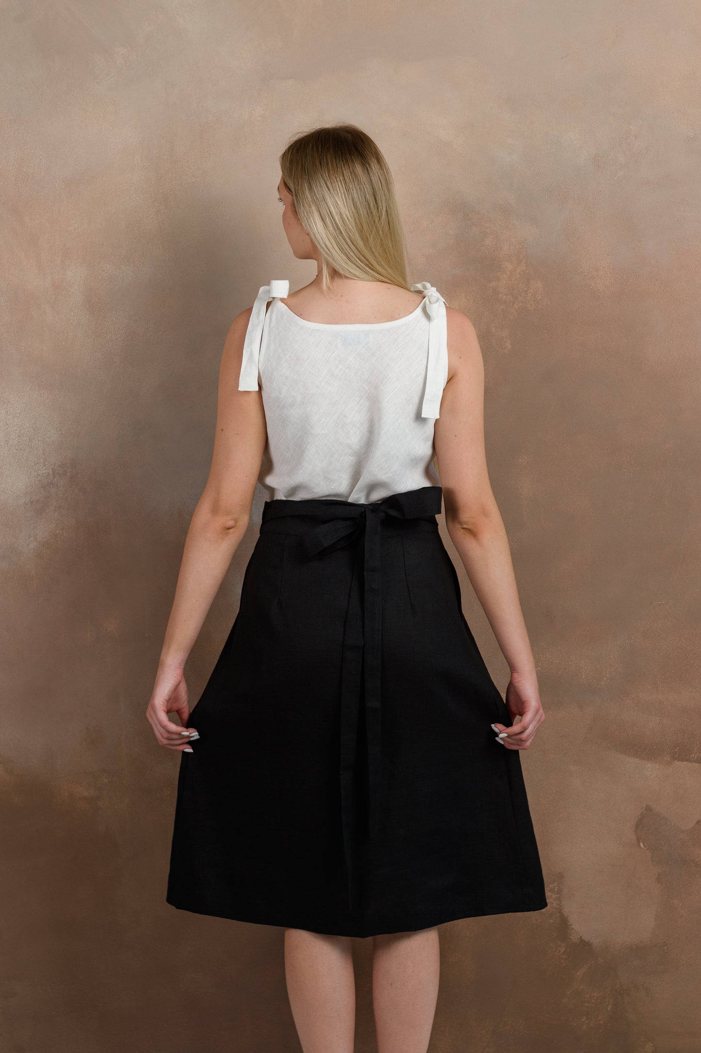 Wrap Linen Midi Skirt in Black
