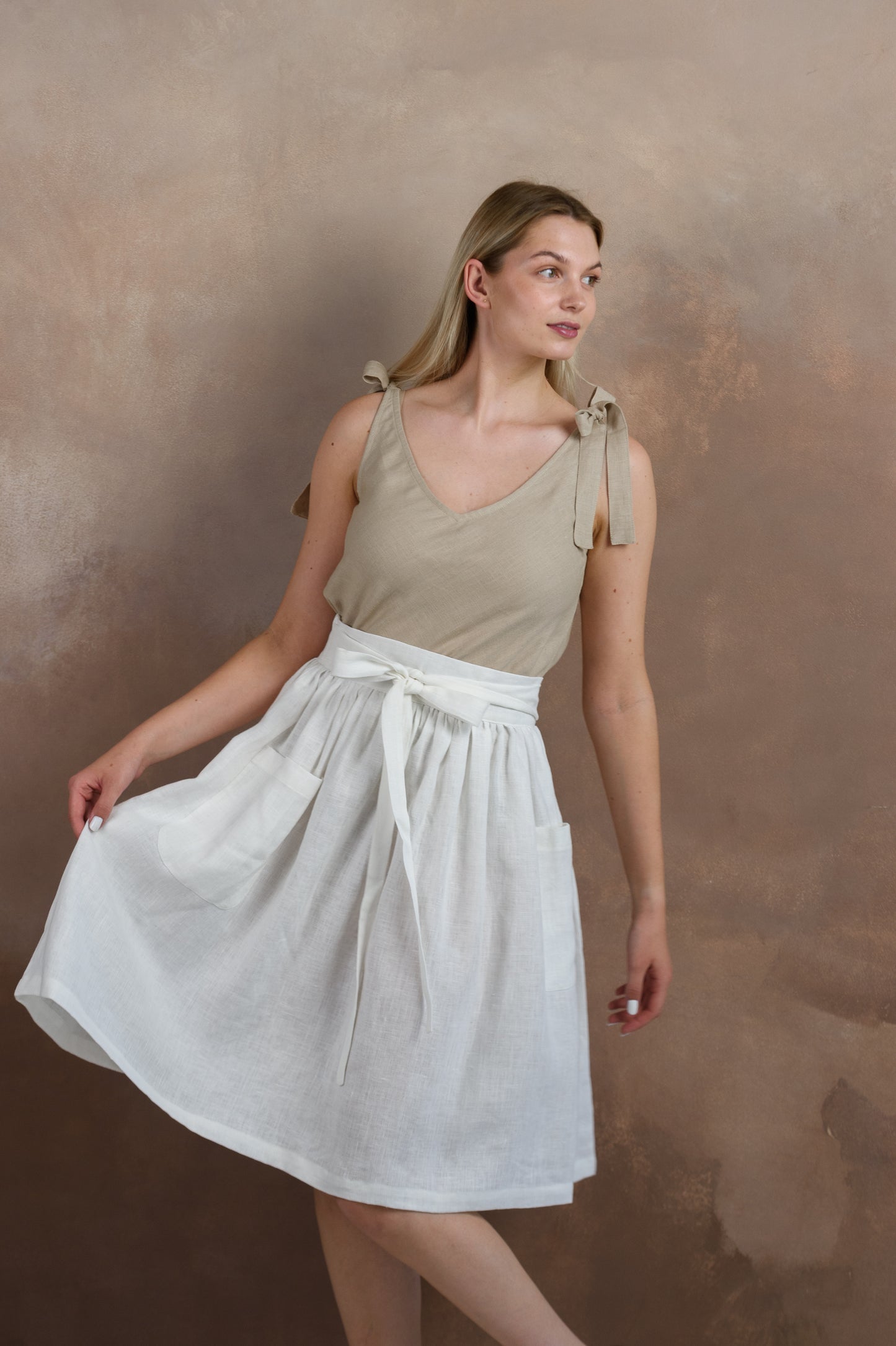 Linen Tank Top in Beige