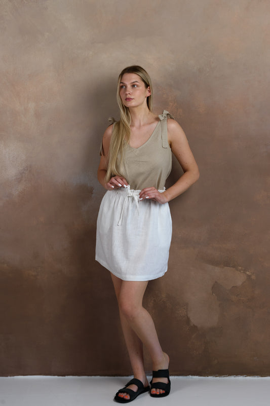 Simple Linen Skirt in White