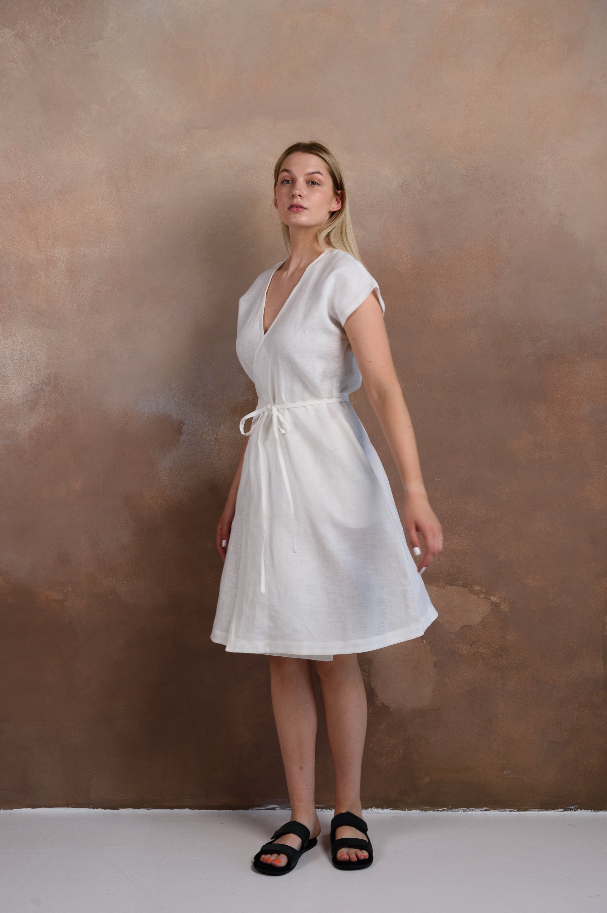 Wrap Linen Dress in White | 100% Linen
