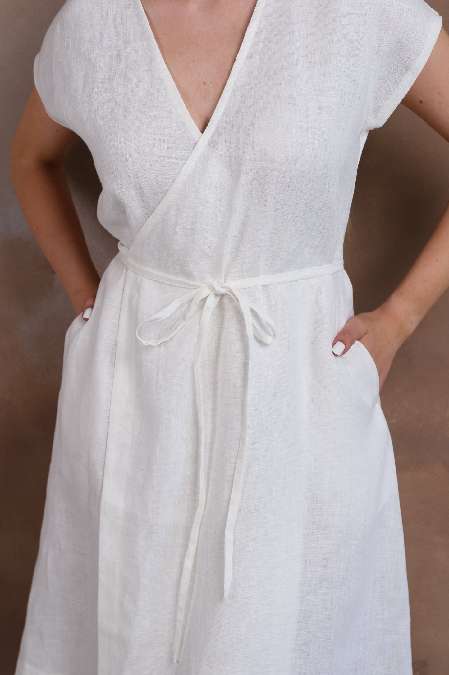 Wrap Linen Dress in White