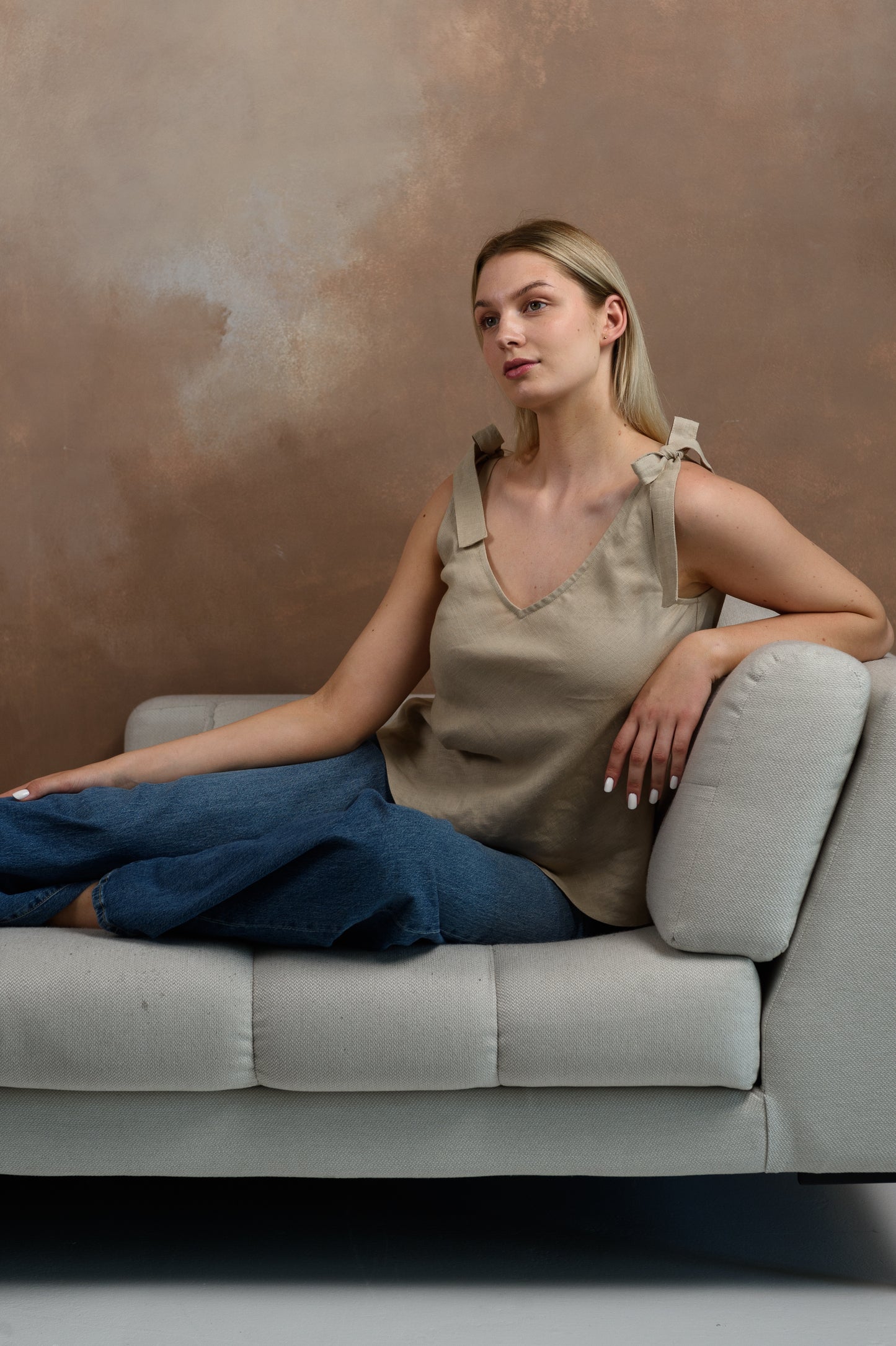 Linen Tank Top in Beige
