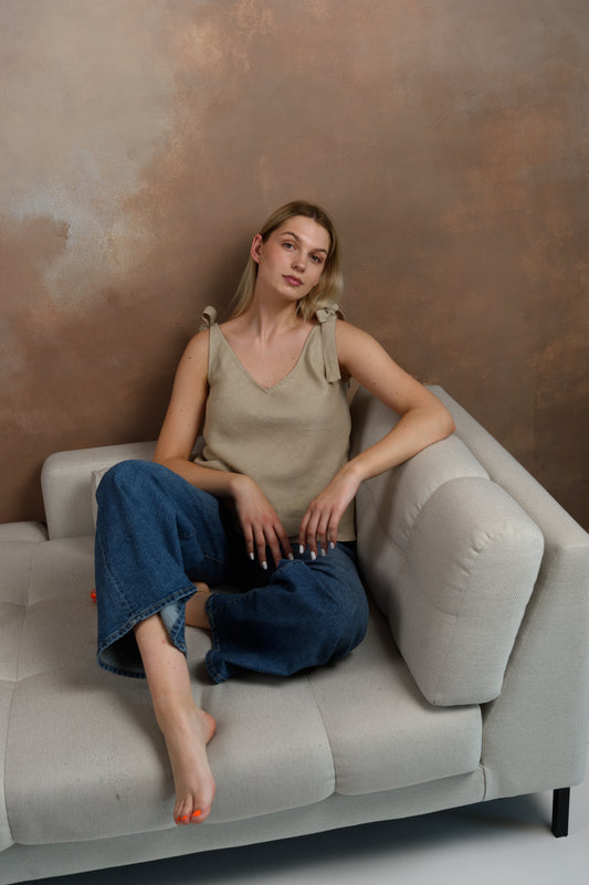 Leinen-Tanktop in Beige