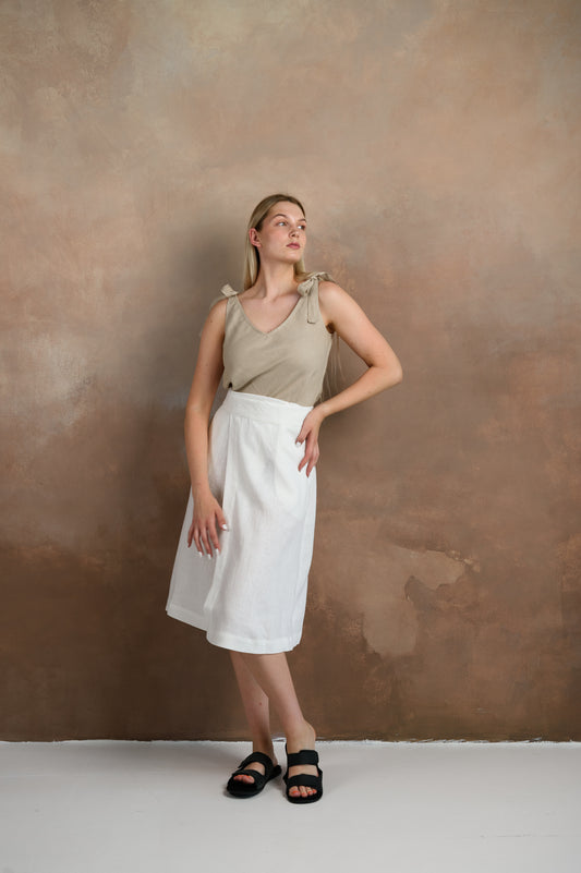 Wrap Linen Skirt in White