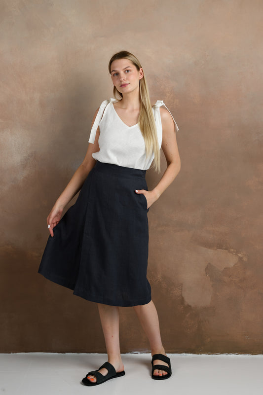 Wrap Linen Skirt in Charcoal Gray